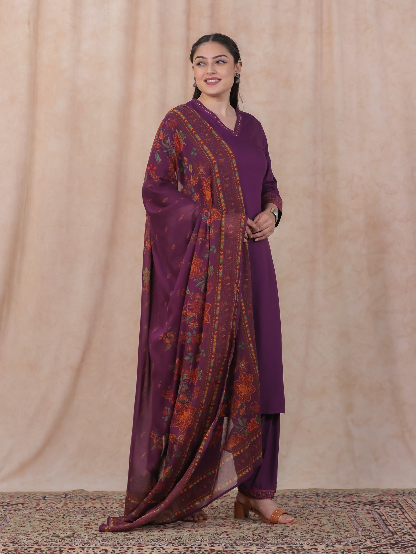 Cotton Voile Floral Purple Dupatta