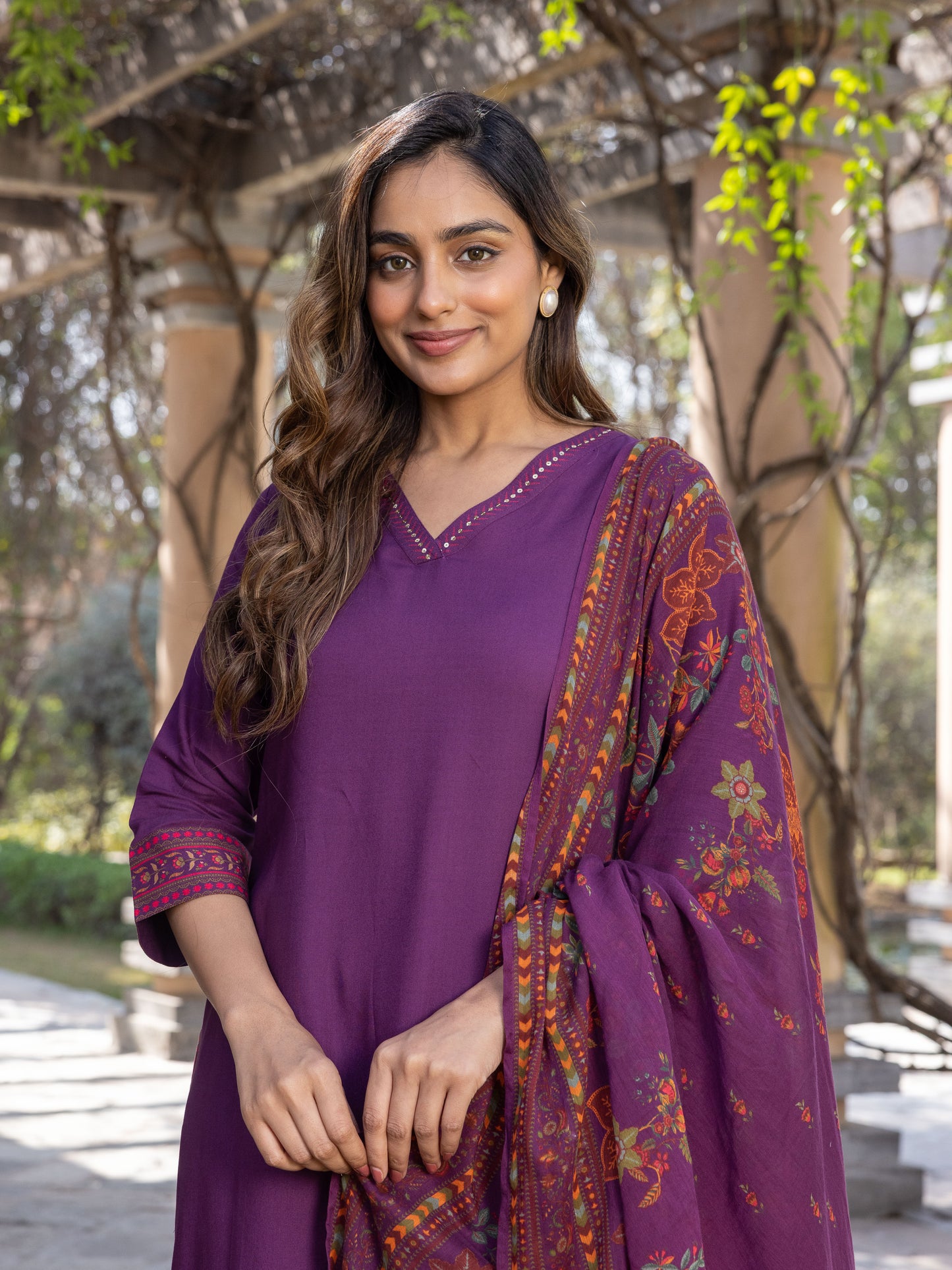 Viscose Solid A-line Purple Kurta