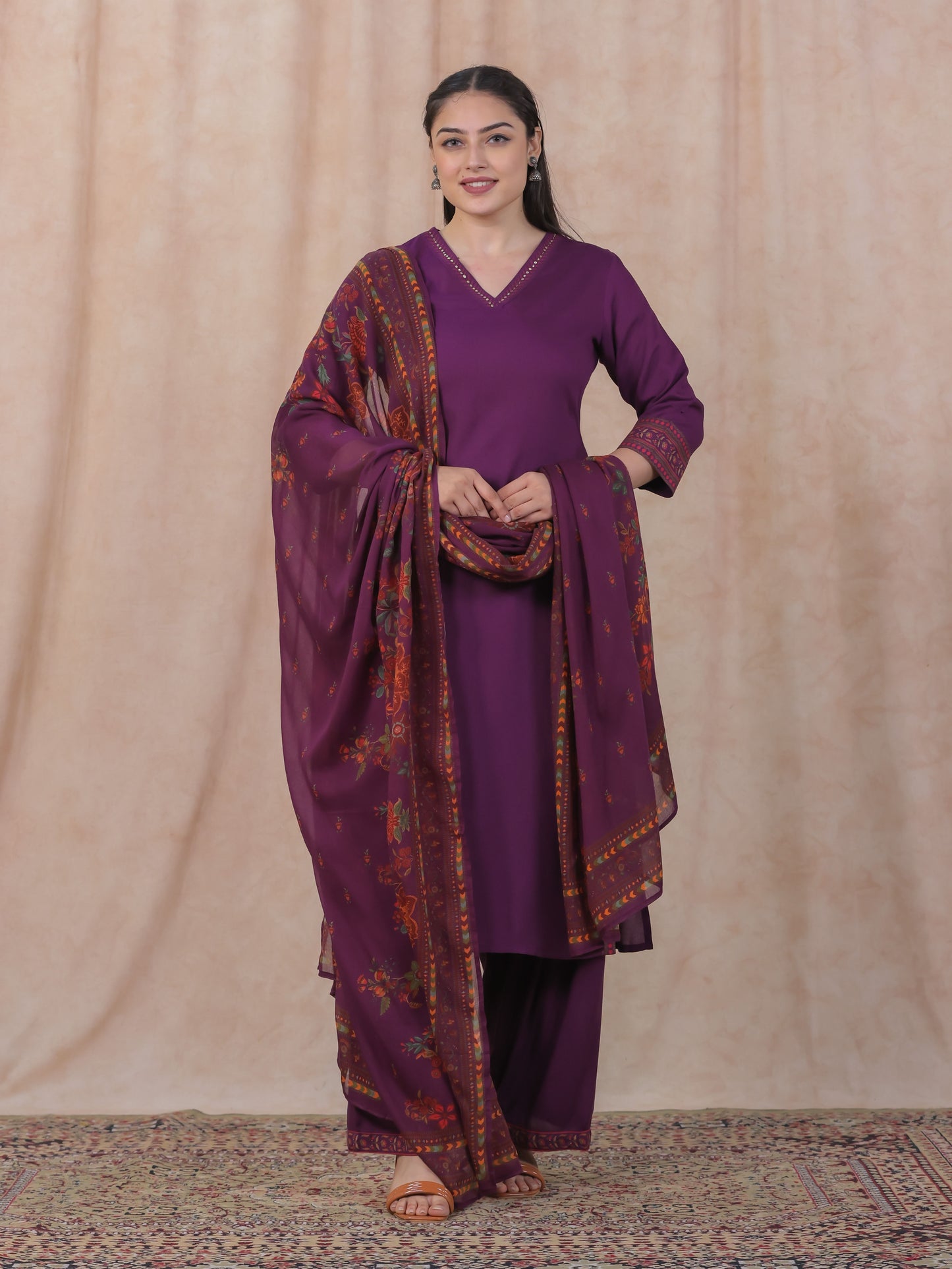 Viscose Solid A-line Purple Kurta