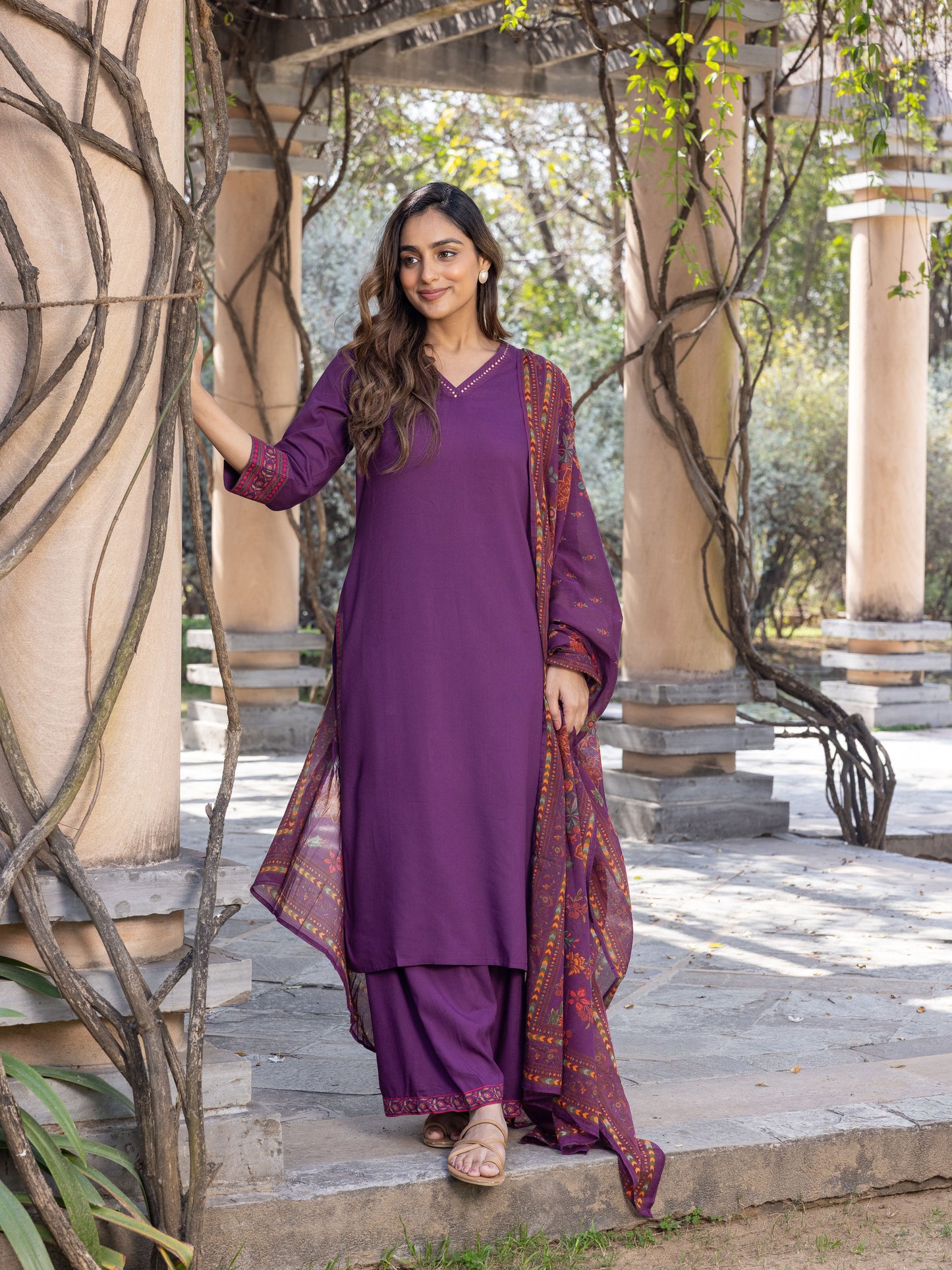 Viscose Solid A-line Purple Kurta