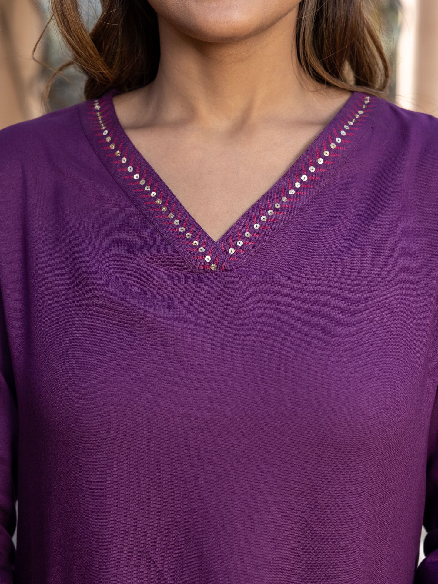 Viscose Solid A-line Purple Kurta