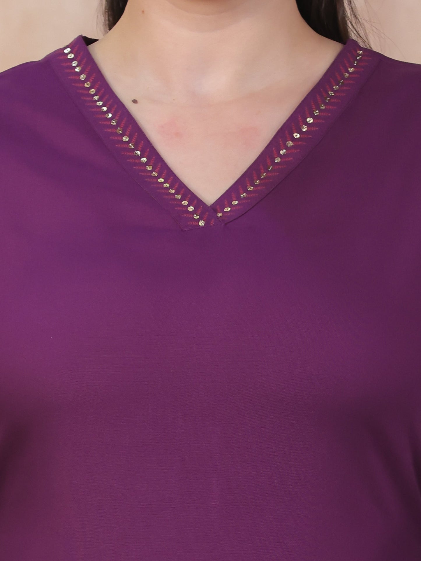 Viscose Solid A-line Purple Kurta