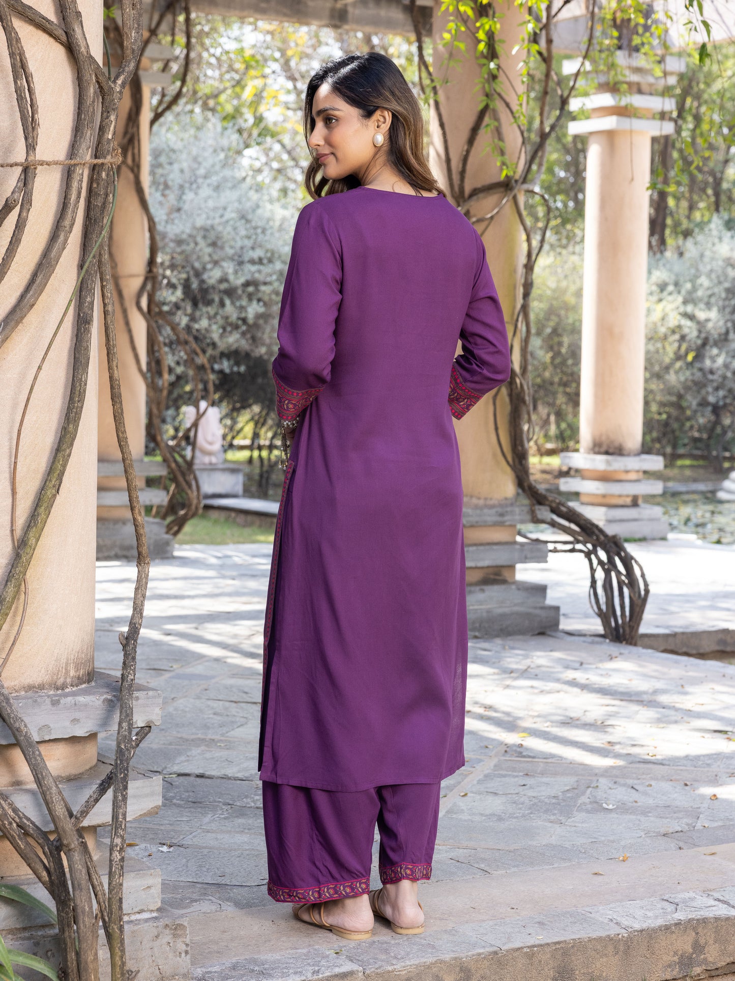 Viscose Solid A-line Purple Kurta