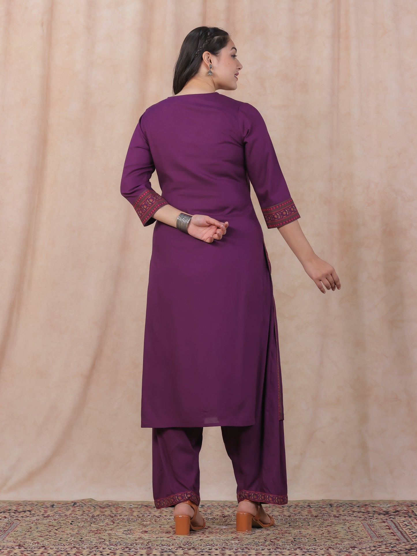Viscose Solid A-line Purple Kurta