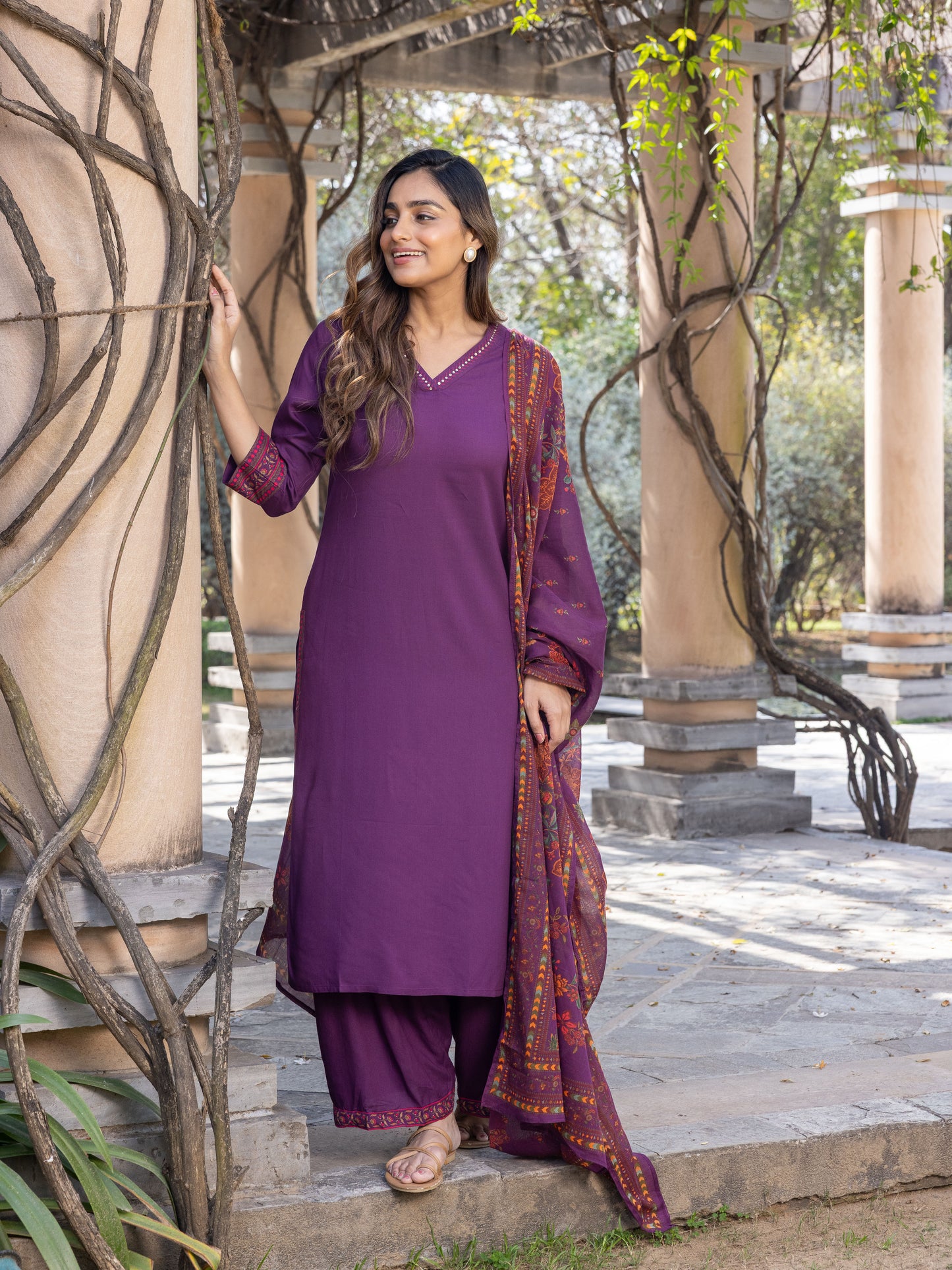 Viscose Solid A-line Purple Kurta