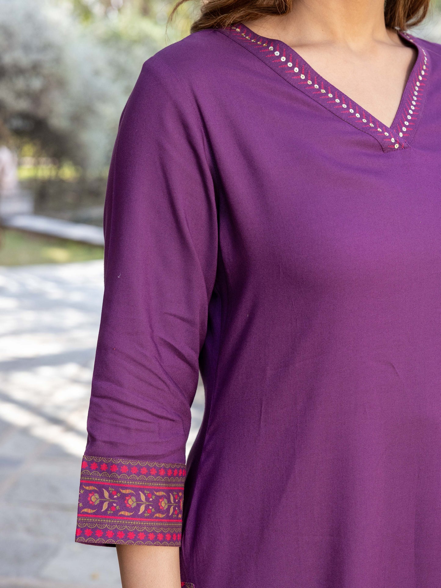 Viscose Solid A-line Purple Kurta