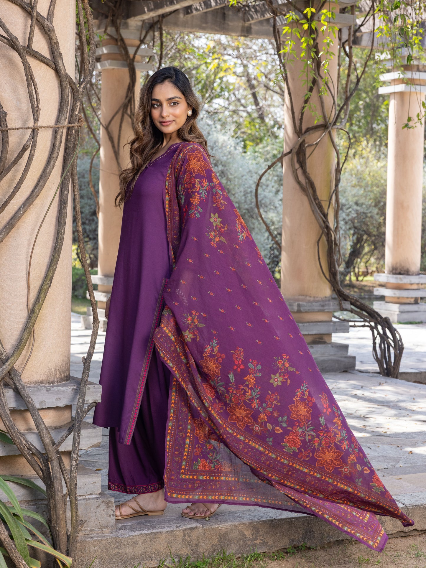 Viscose Solid A-line Purple Kurta