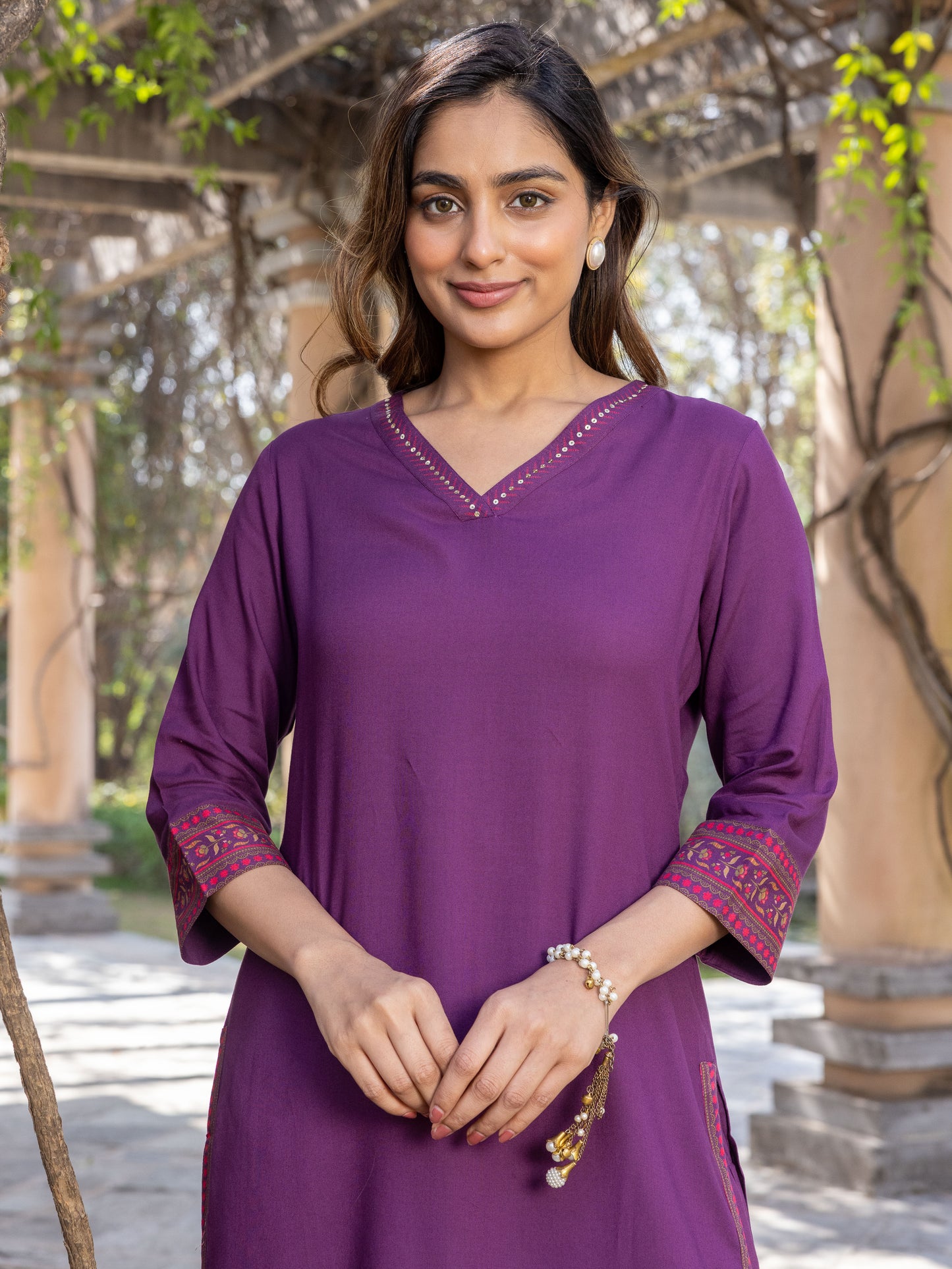 Viscose Solid A-line Purple Kurta