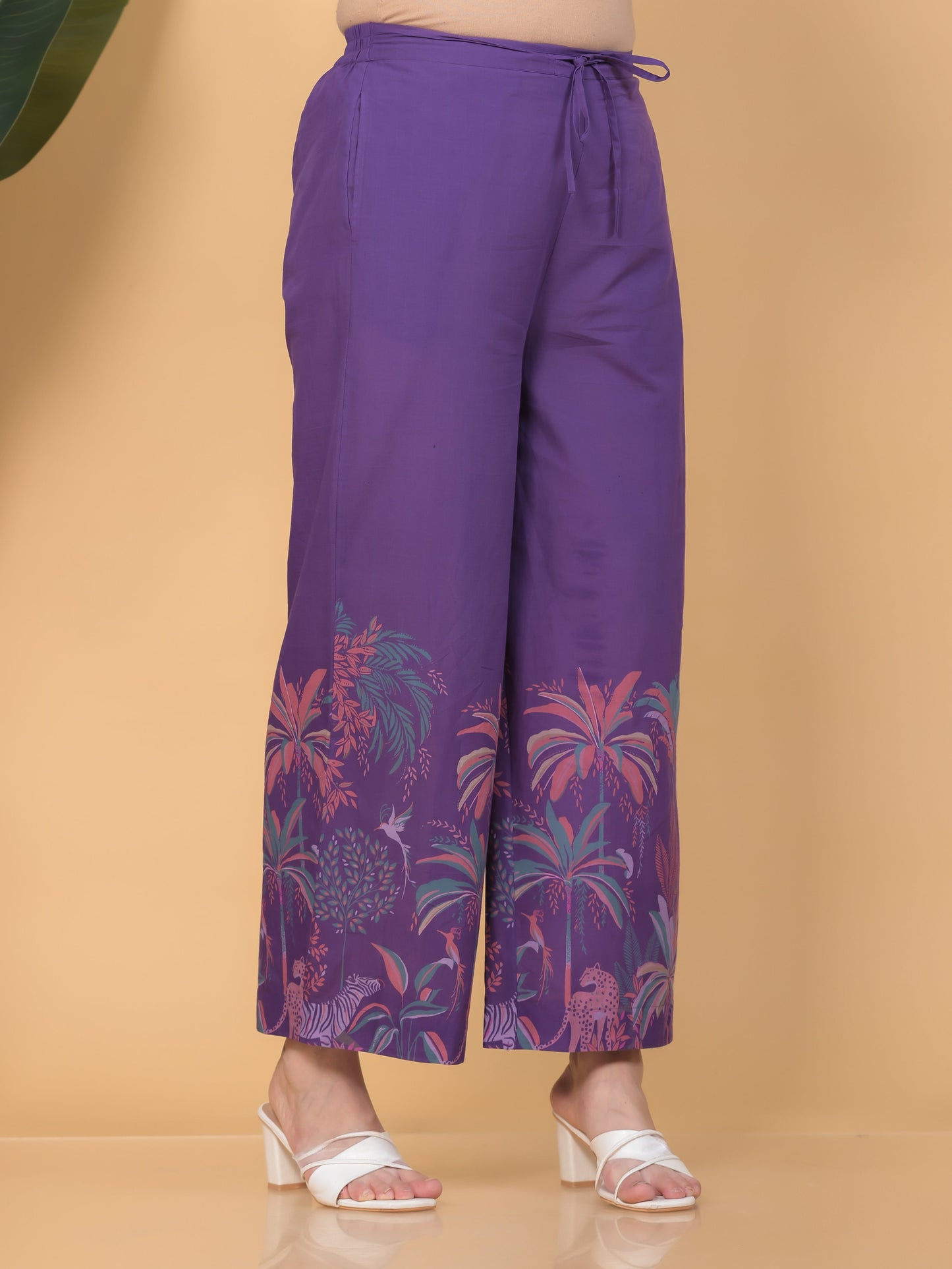 Soft Cotton Placement Print Straight Purple Kurta