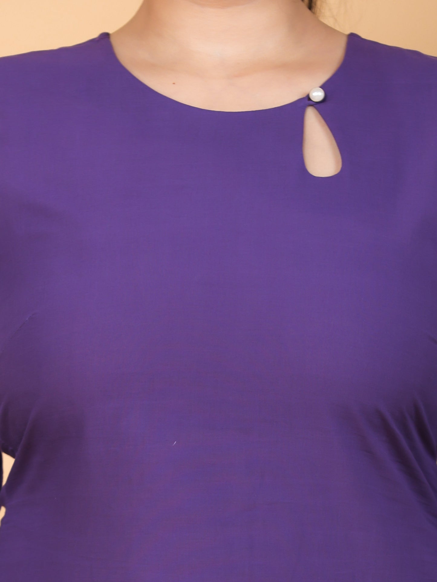 Soft Cotton Placement Print Straight Purple Kurta