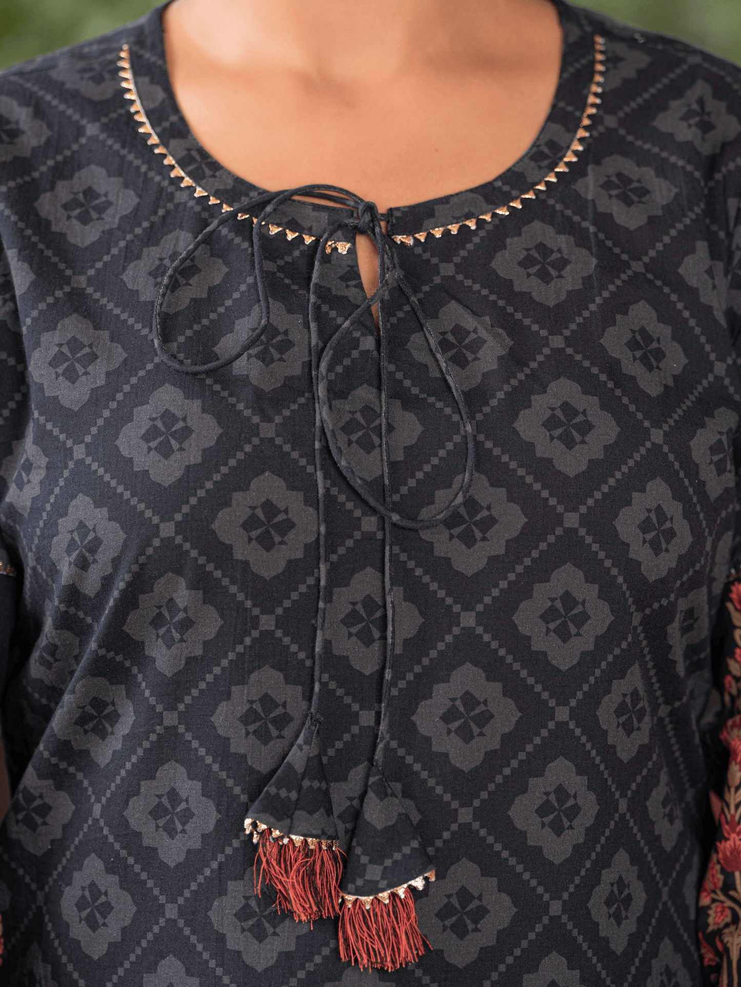 Soft Cotton Floral Straight Black Kurta