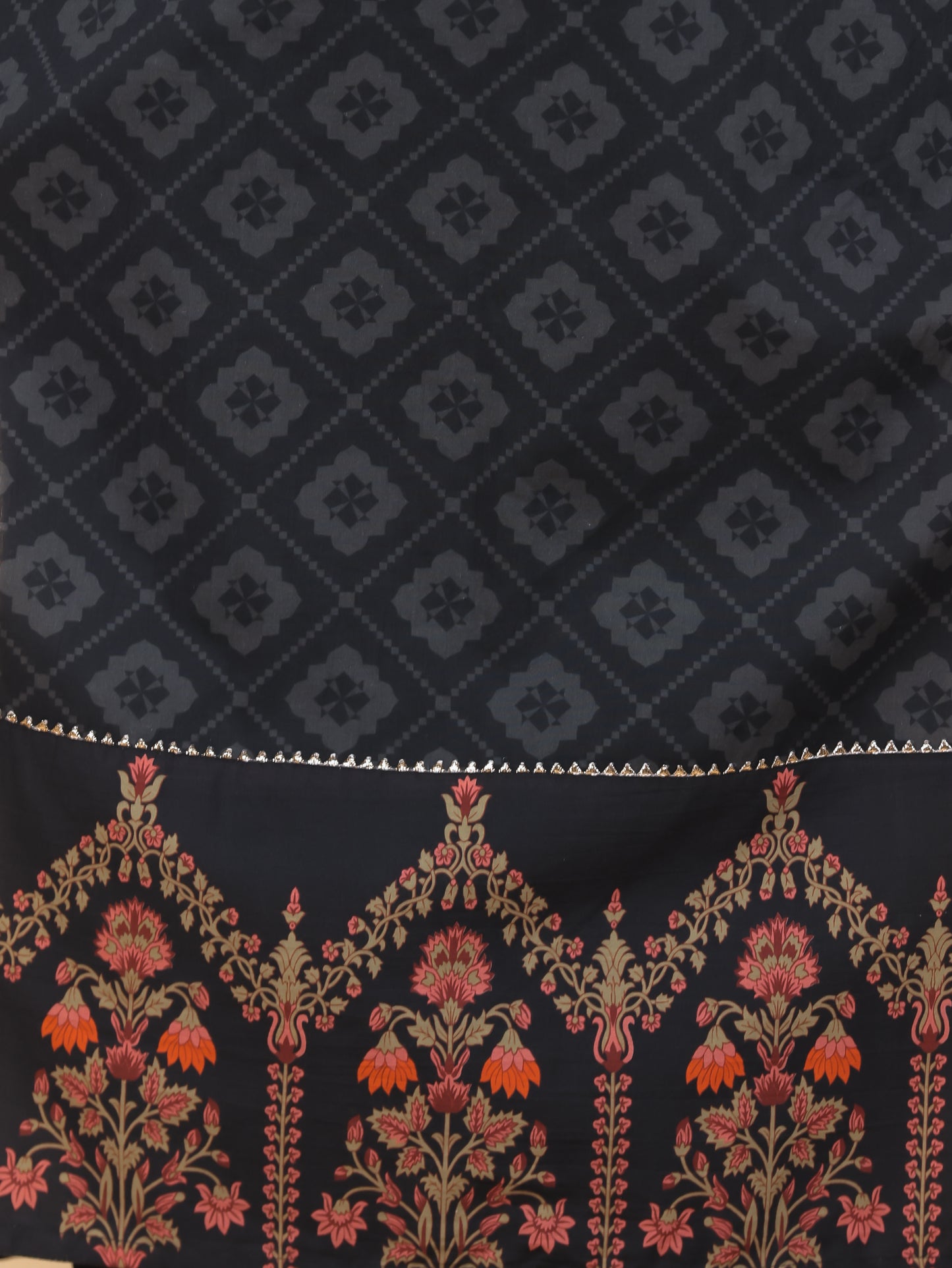 Soft Cotton Floral Straight Black Kurta