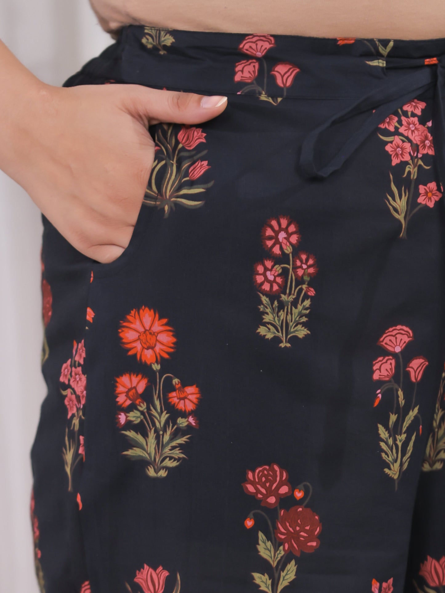 Soft Cotton Floral A-line Black Kurta