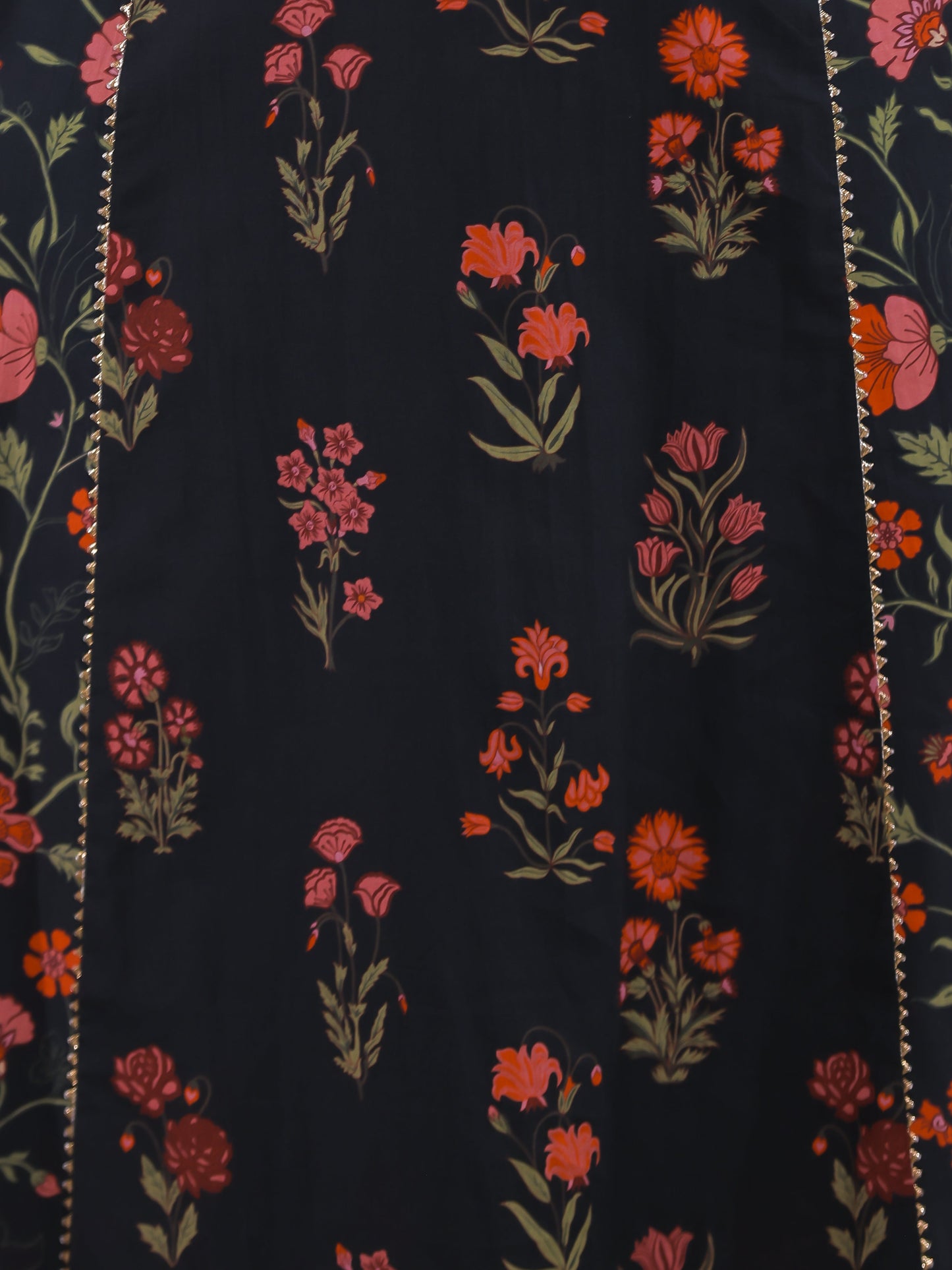 Soft Cotton Floral A-line Black Kurta