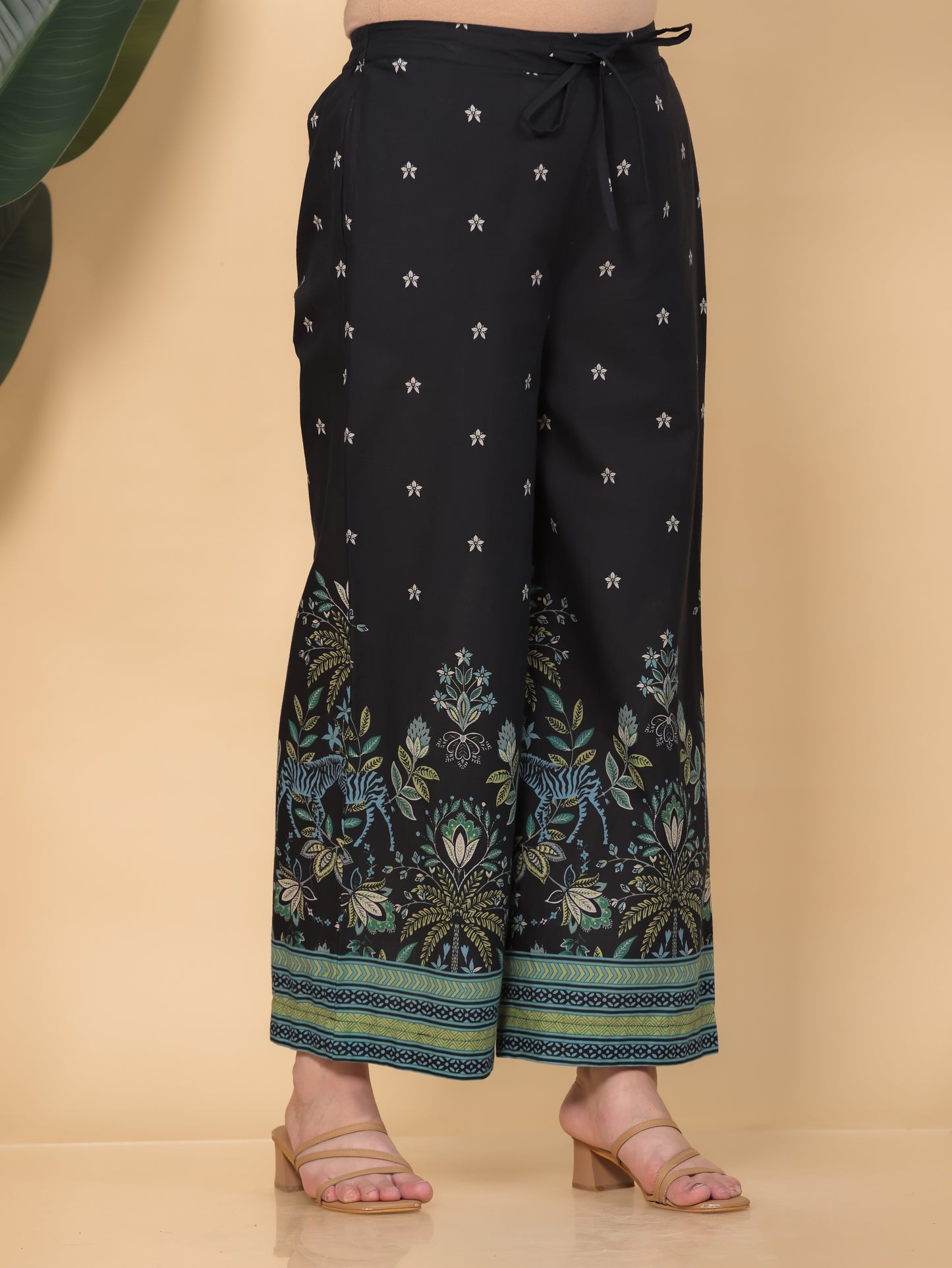 Soft Cotton Placement Print High Low Black Kurta