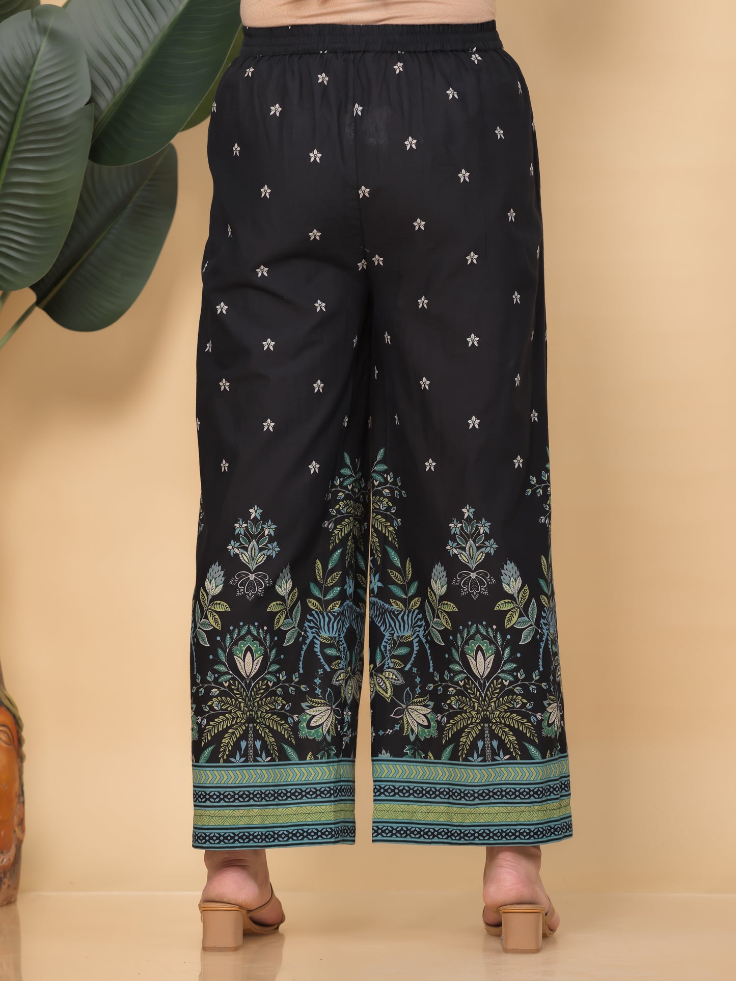 Soft Cotton Placement Print High Low Black Kurta