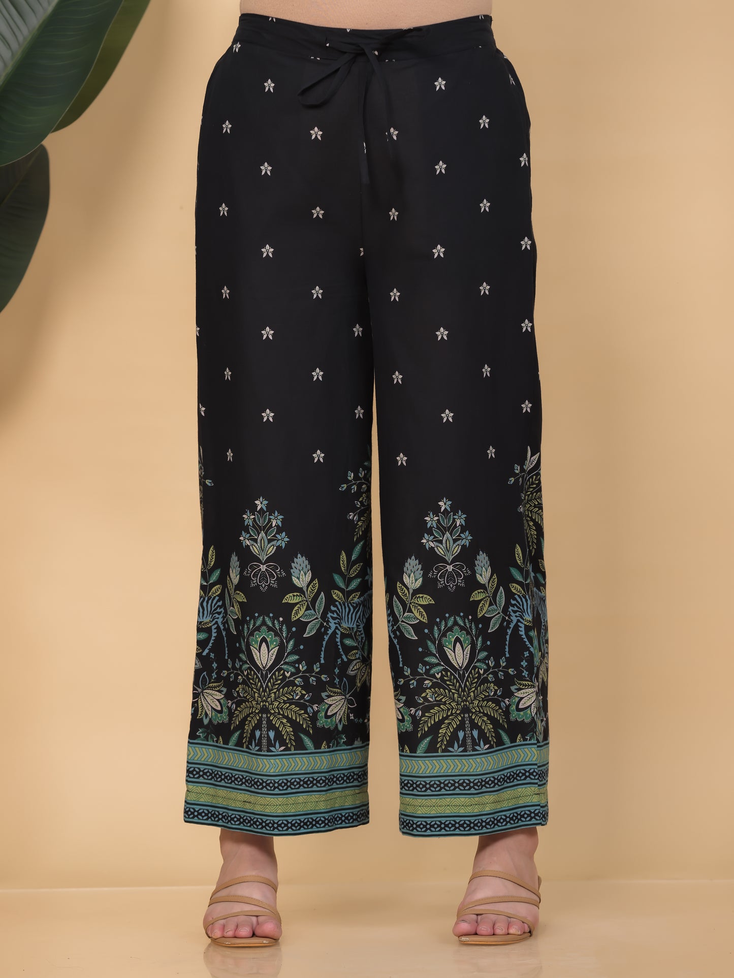Soft Cotton Placement Print High Low Black Kurta