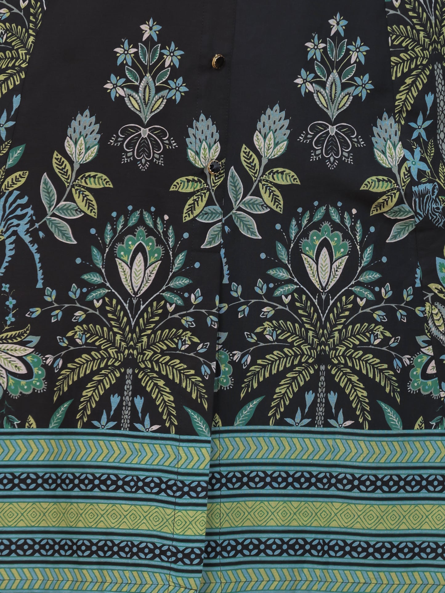 Soft Cotton Placement Print High Low Black Kurta