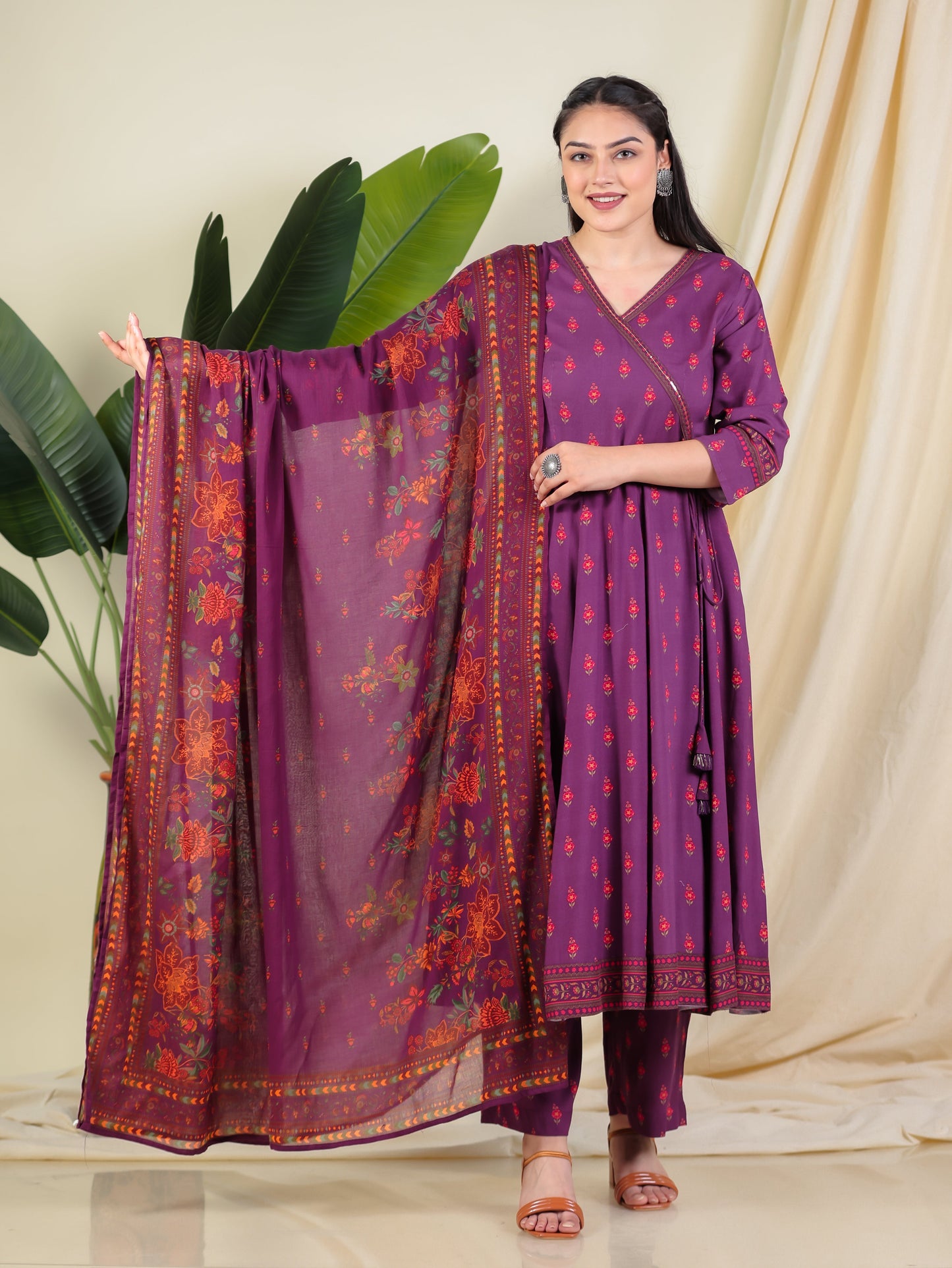 Cotton Voile Floral Purple Dupatta