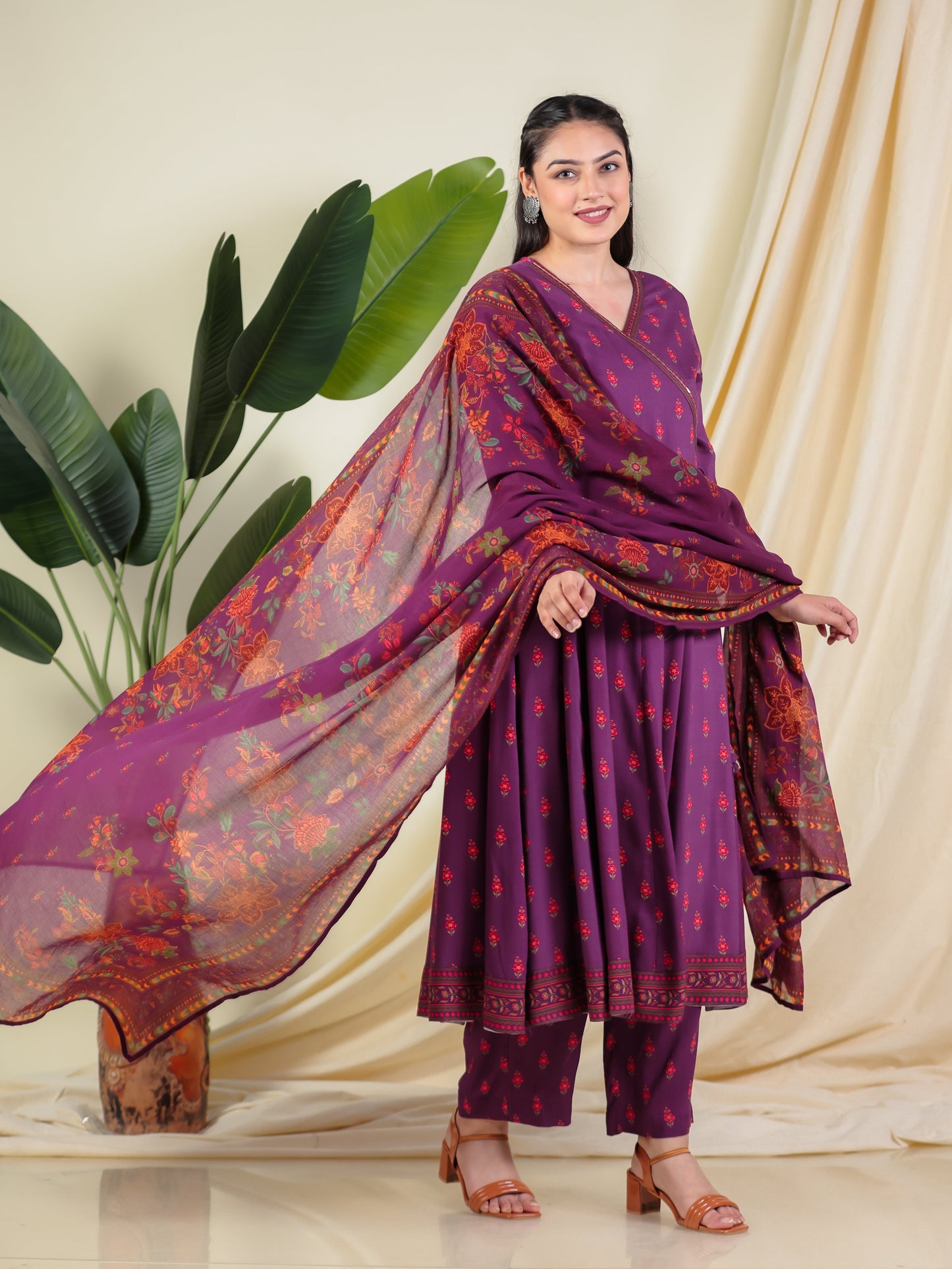 Cotton Voile Floral Purple Dupatta