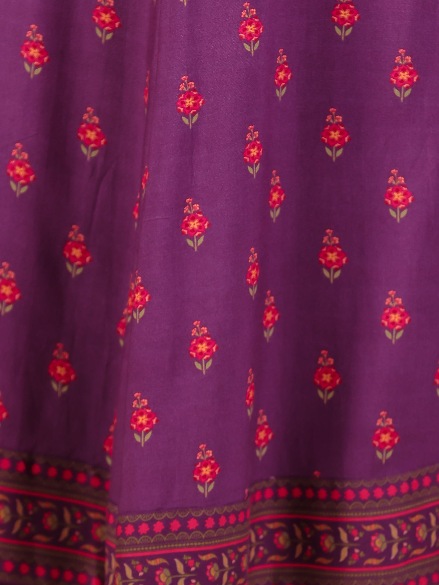 Embroidered Viscose Floral Angrakha Purple Kurta