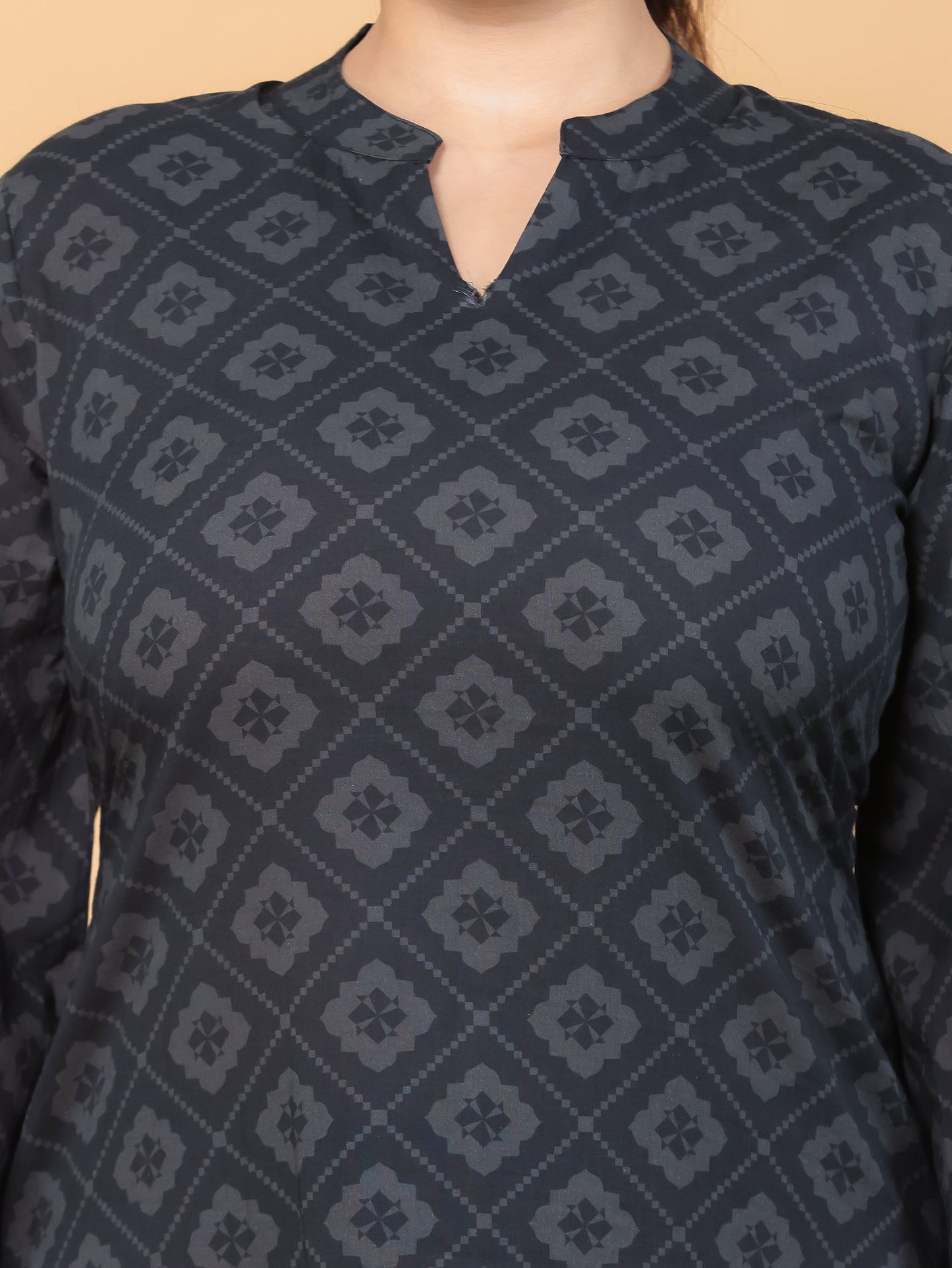 Soft Cotton Floral Straight Black Kurta