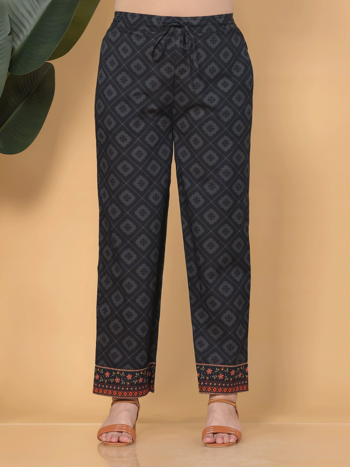 Soft Cotton Floral Straight Black Kurta