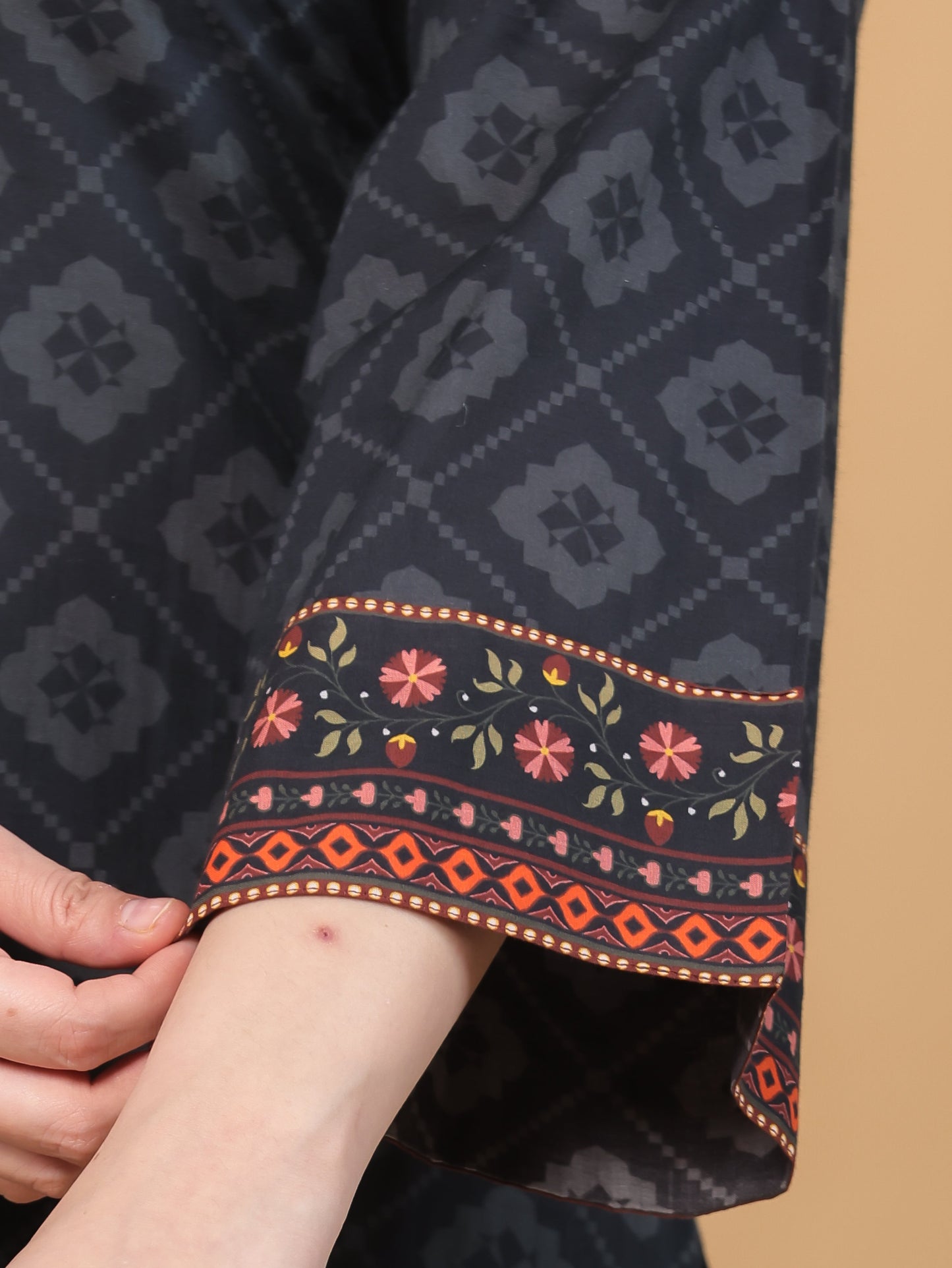 Soft Cotton Floral Straight Black Kurta