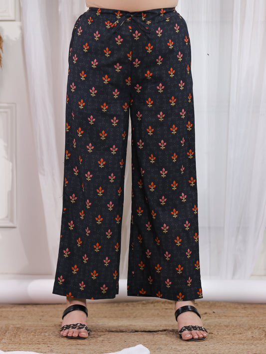 Soft Cotton Floral Black Palazzo