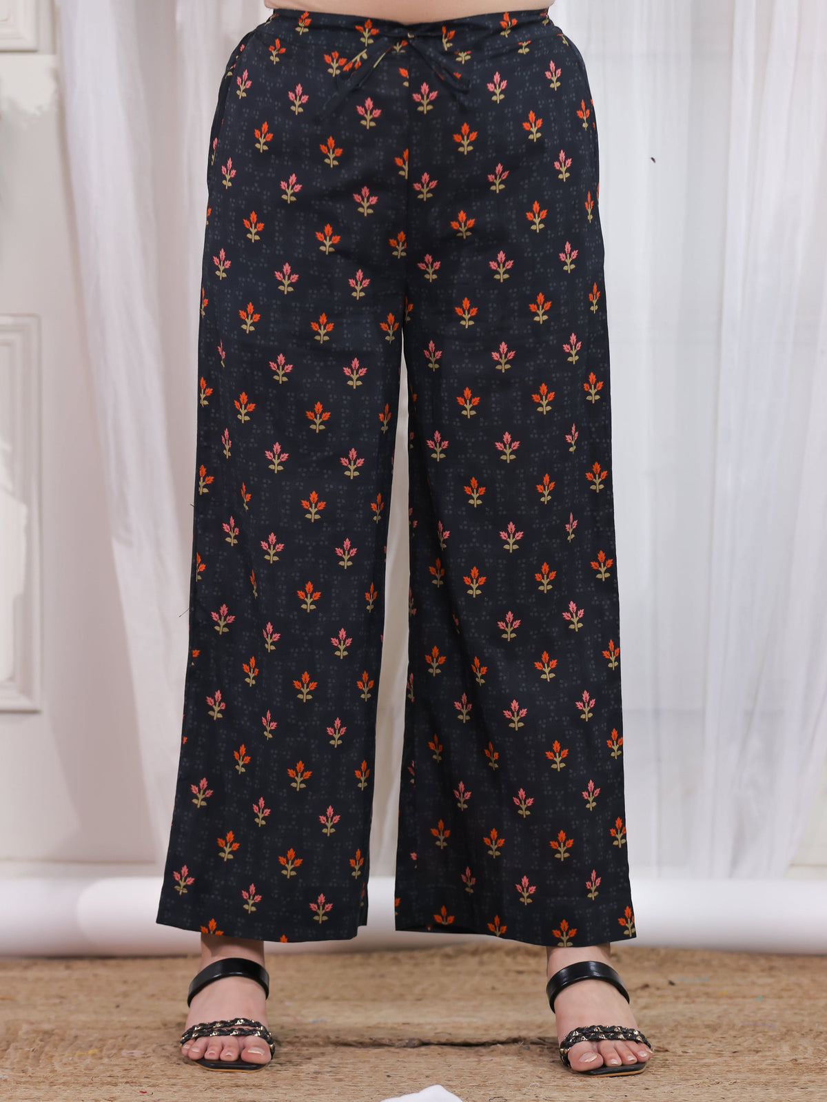 Soft Cotton Floral Black Palazzo