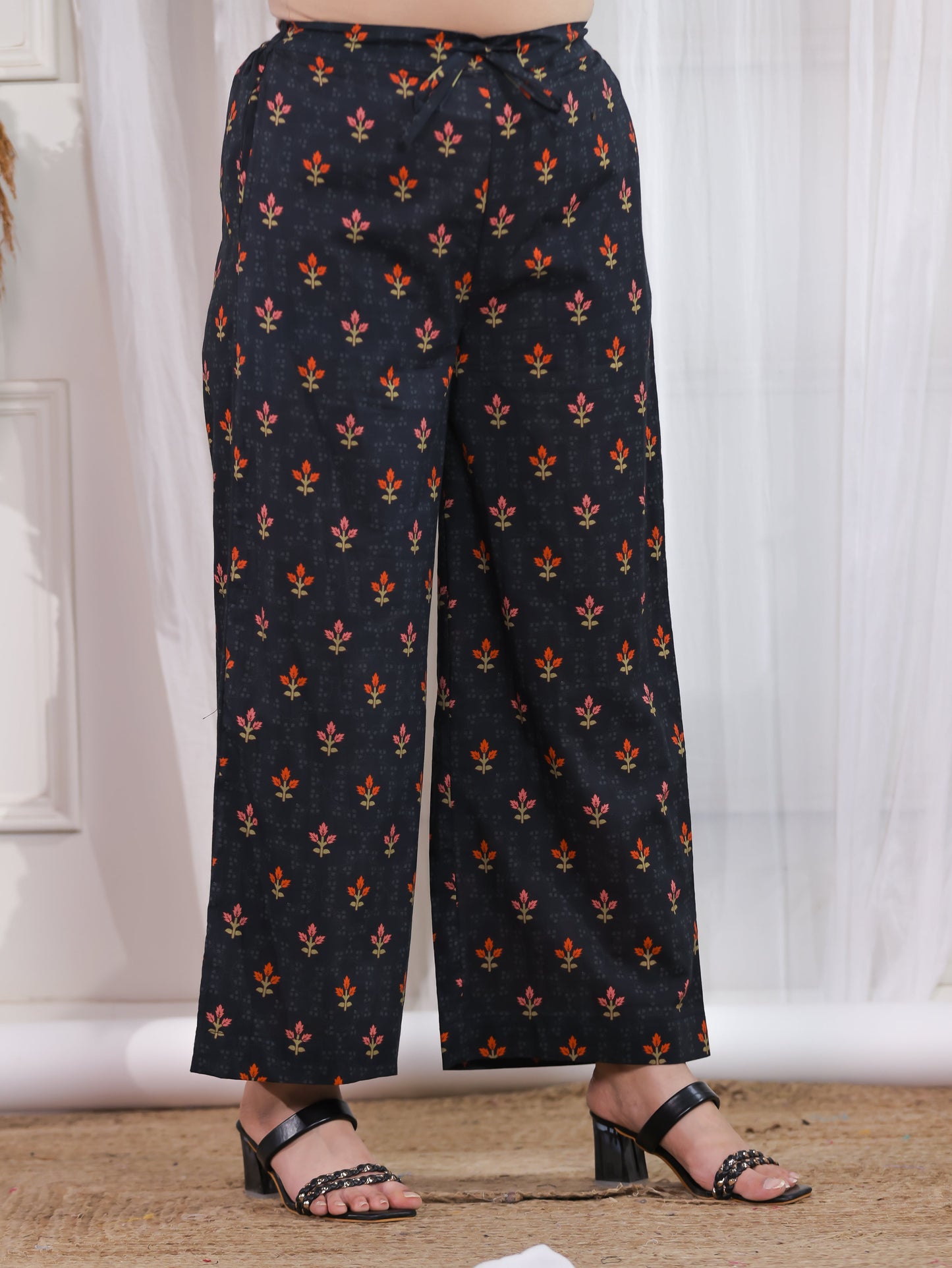 Soft Cotton Floral Black Palazzo