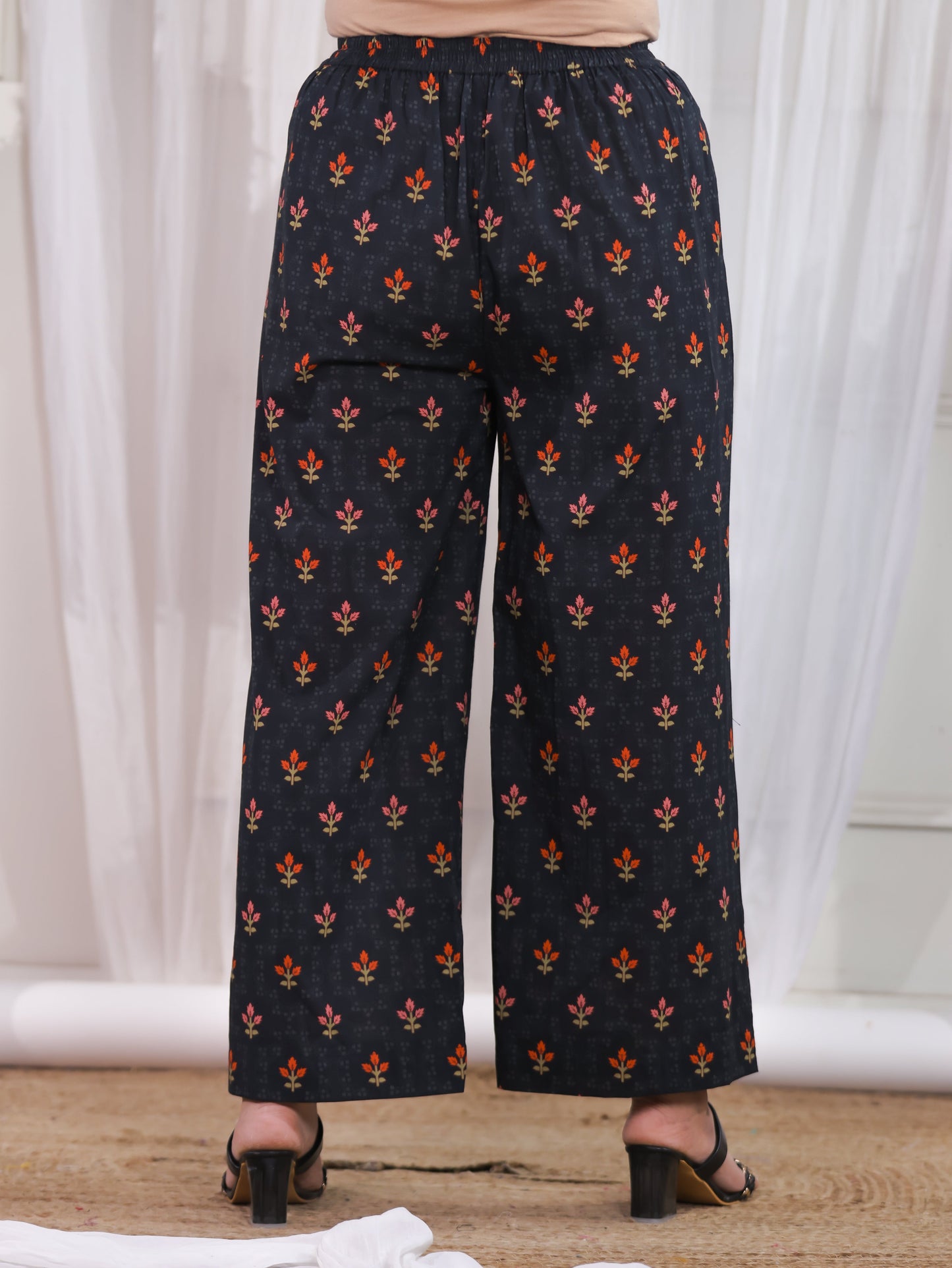 Soft Cotton Floral Black Palazzo