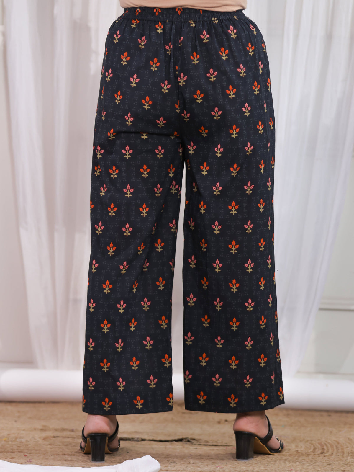 Soft Cotton Floral Black Palazzo