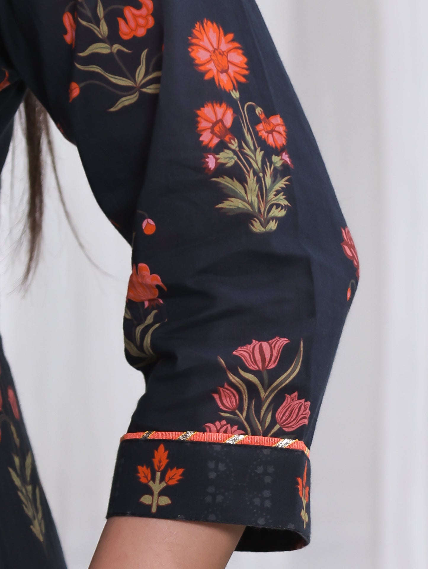 Embroidered Soft Cotton Floral Anarkali Black Kurta
