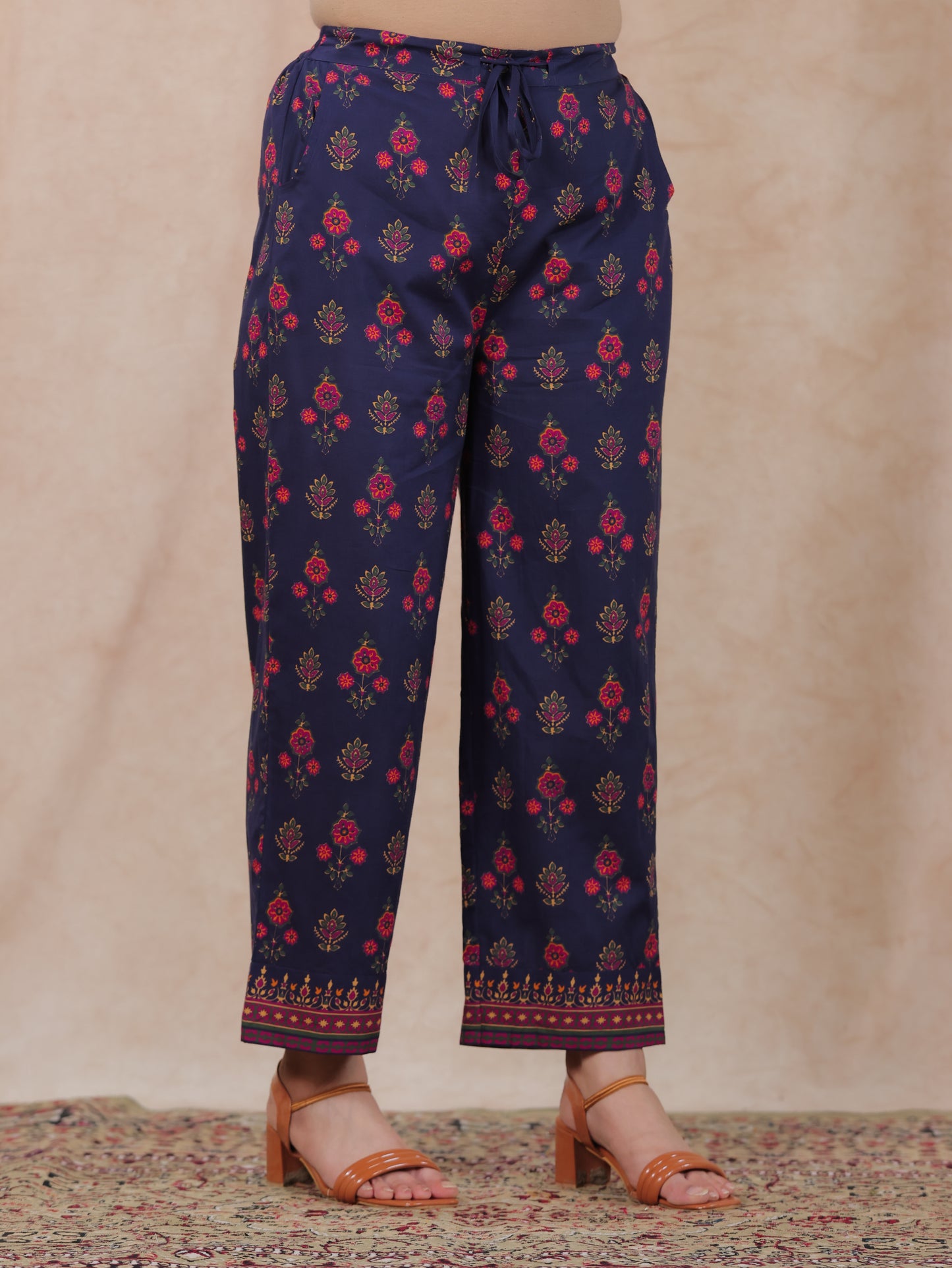 Soft Cotton Floral Straight Blue Kurta