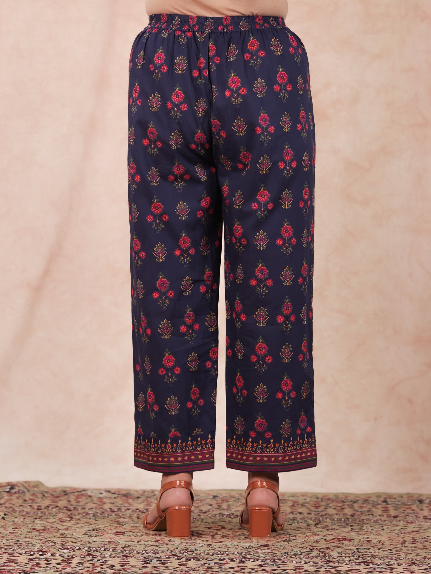 Soft Cotton Floral Straight Blue Kurta