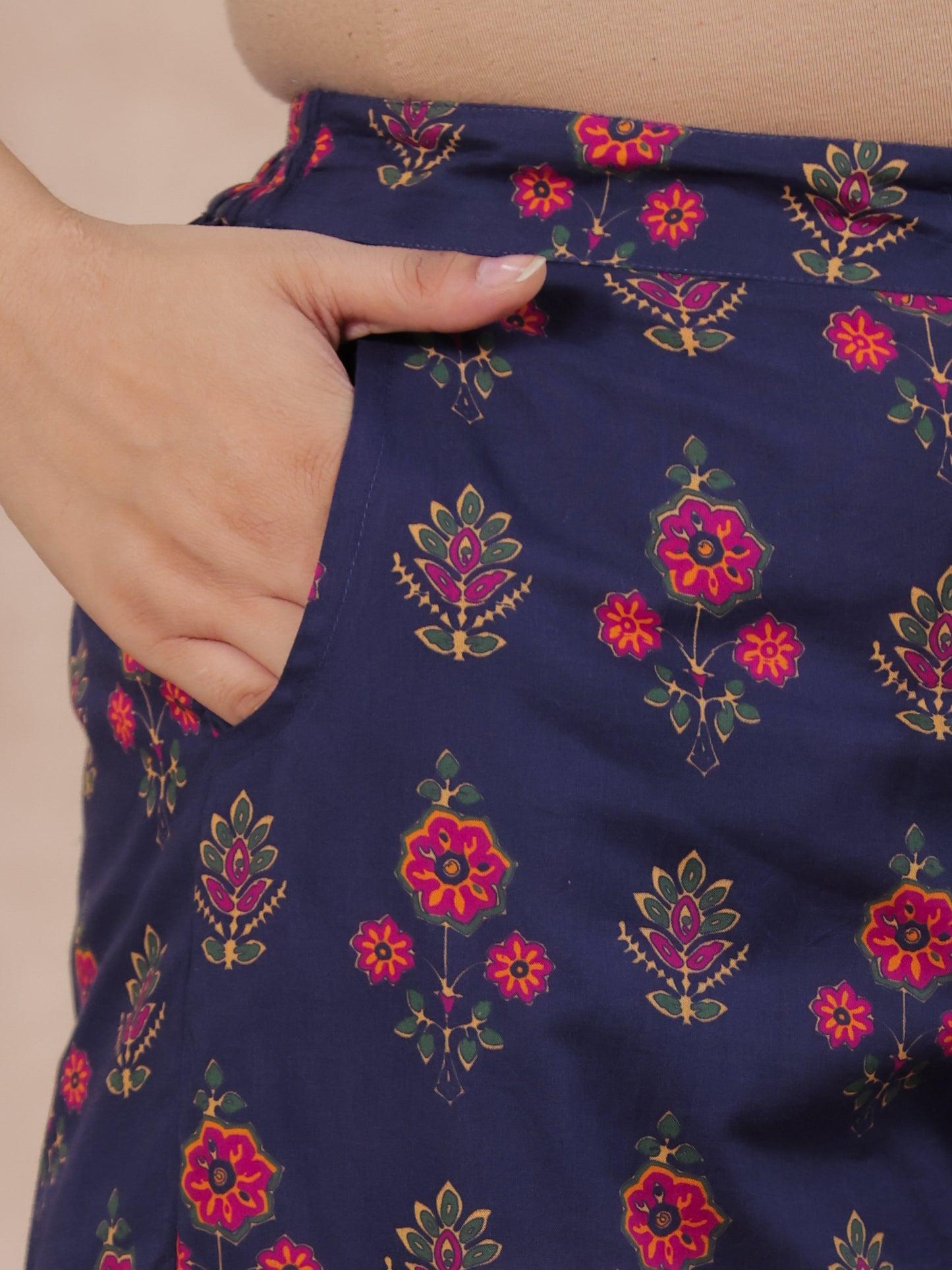 Soft Cotton Floral Straight Blue Kurta