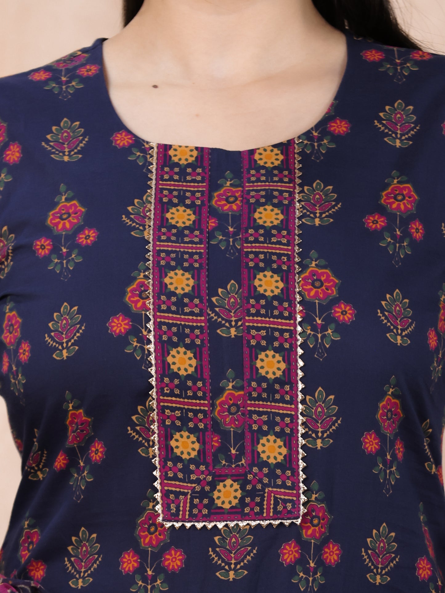 Soft Cotton Floral Straight Blue Kurta