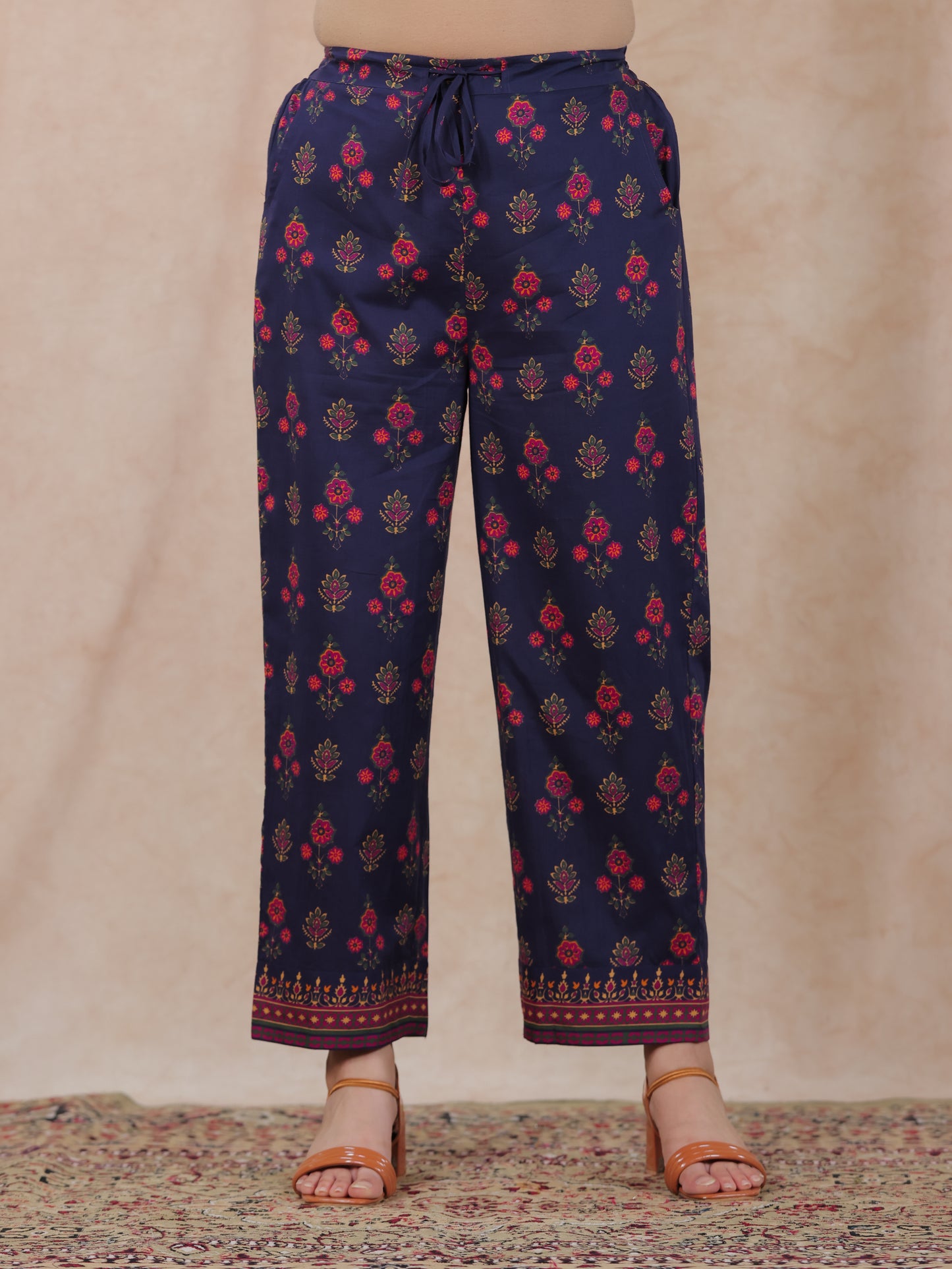 Soft Cotton Floral Straight Blue Kurta