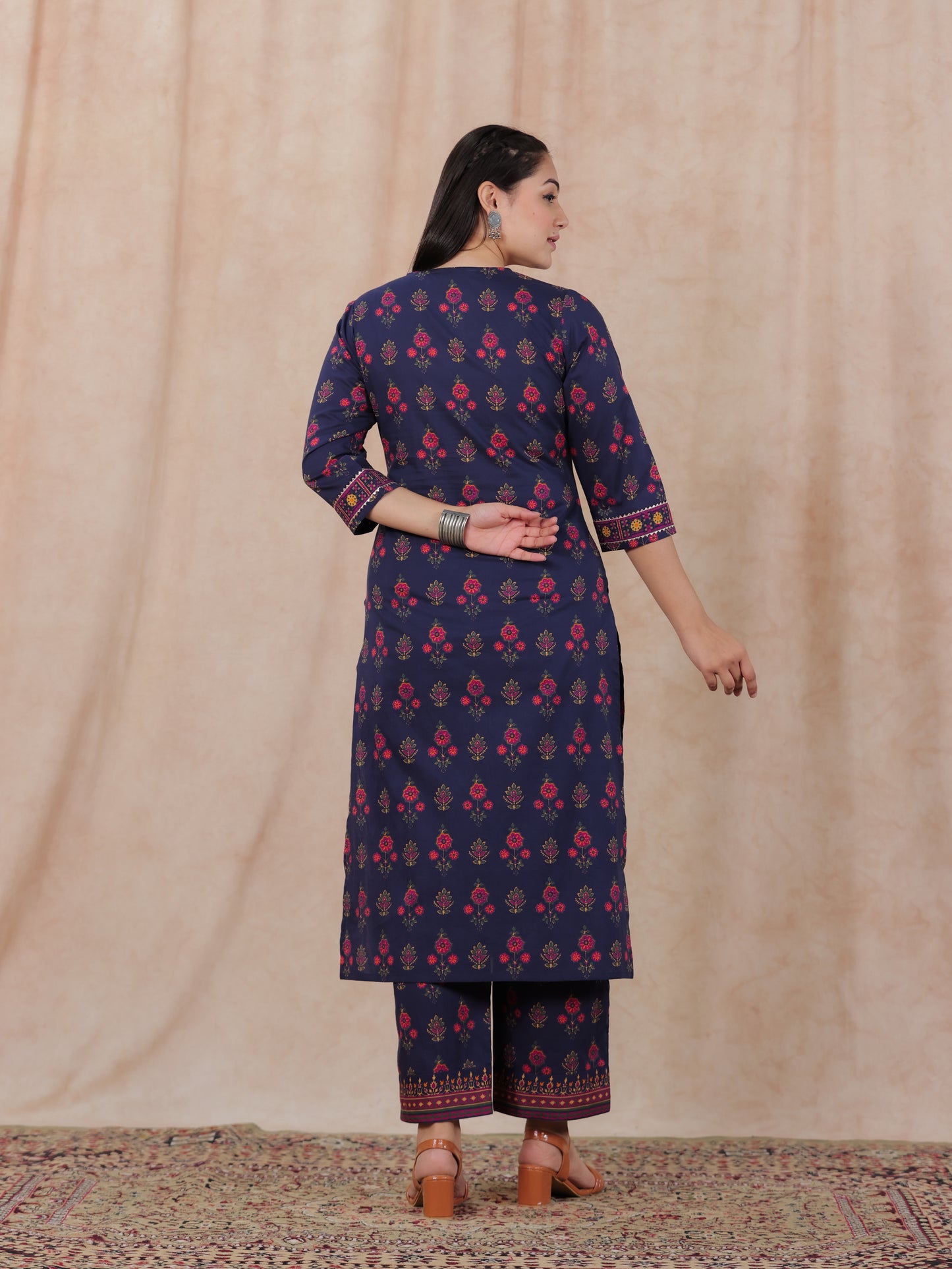 Soft Cotton Floral Straight Blue Kurta