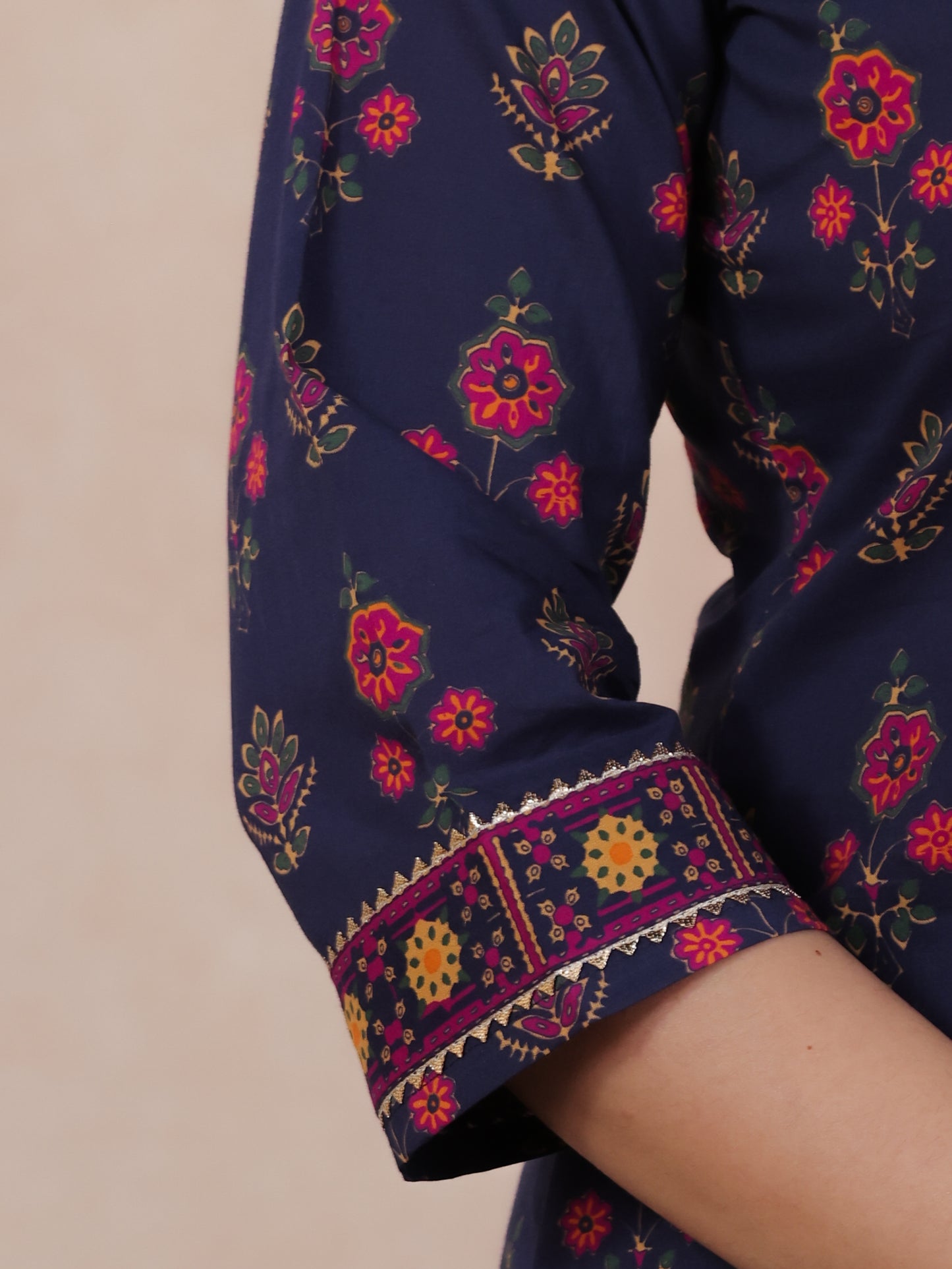 Soft Cotton Floral Straight Blue Kurta