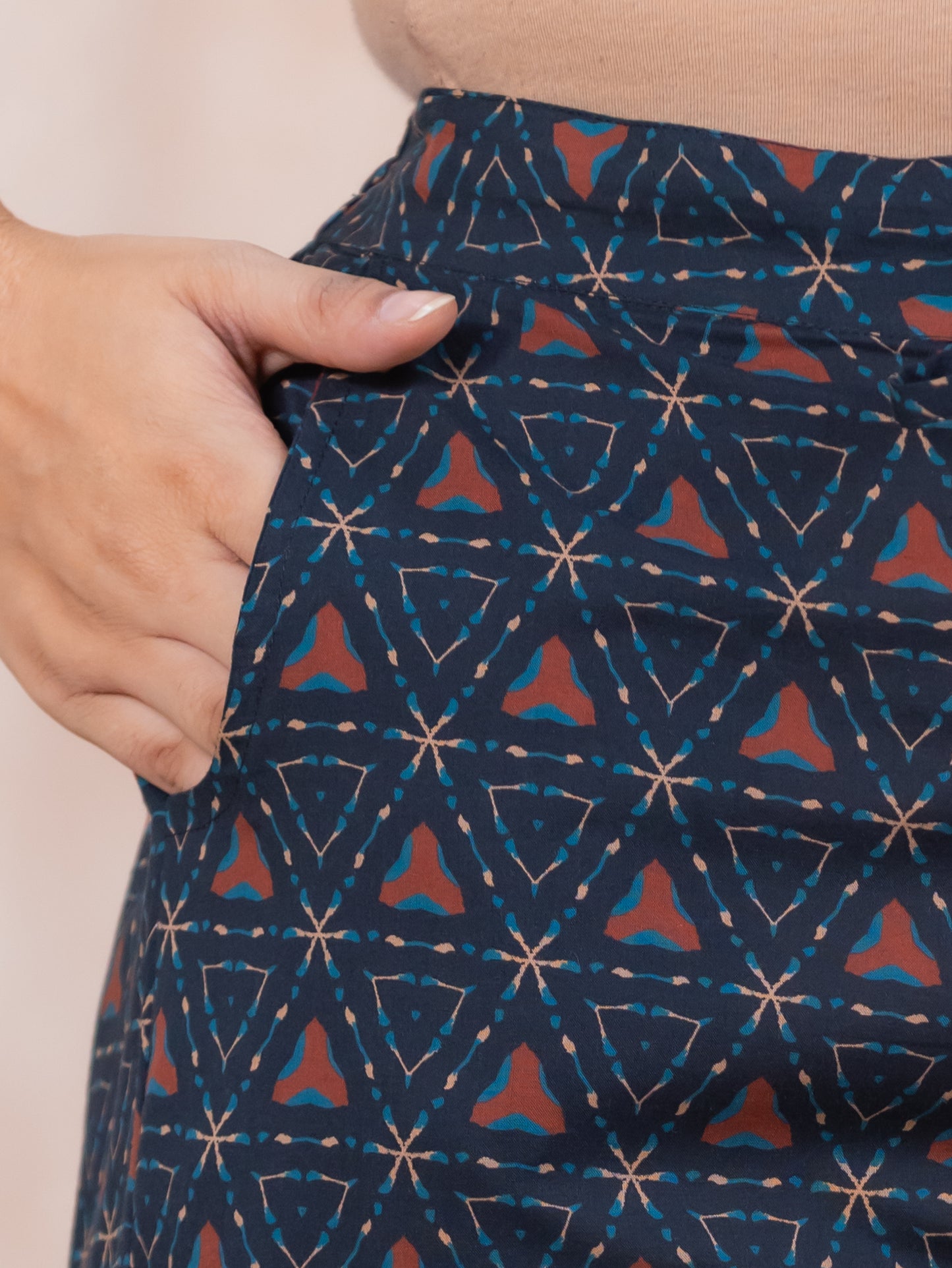 Soft Cotton Geometric Flared Black Kurta