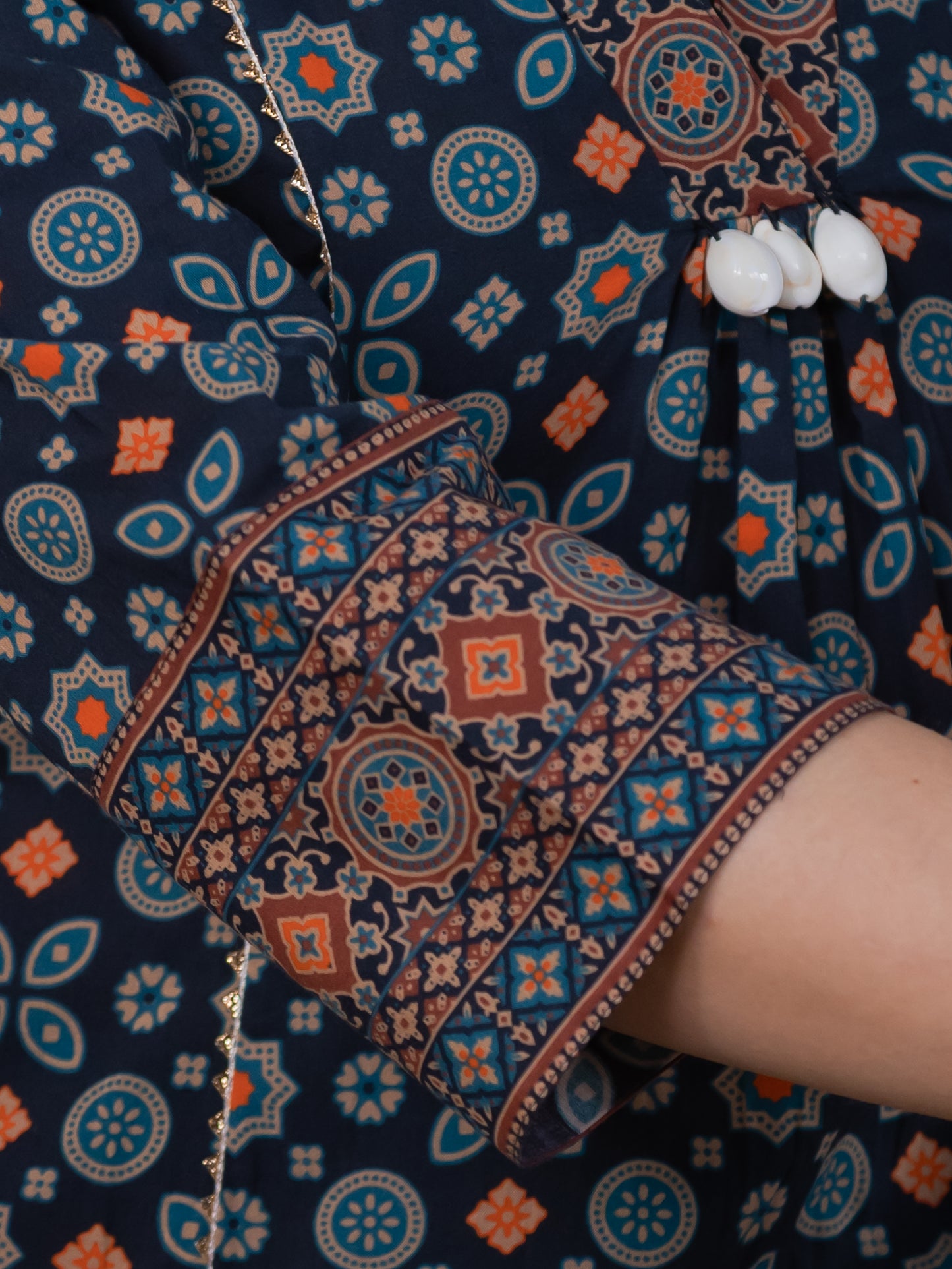 Soft Cotton Geometric Flared Black Kurta