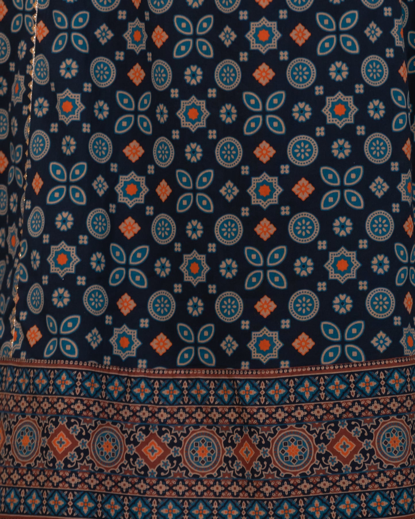 Soft Cotton Geometric Flared Black Kurta