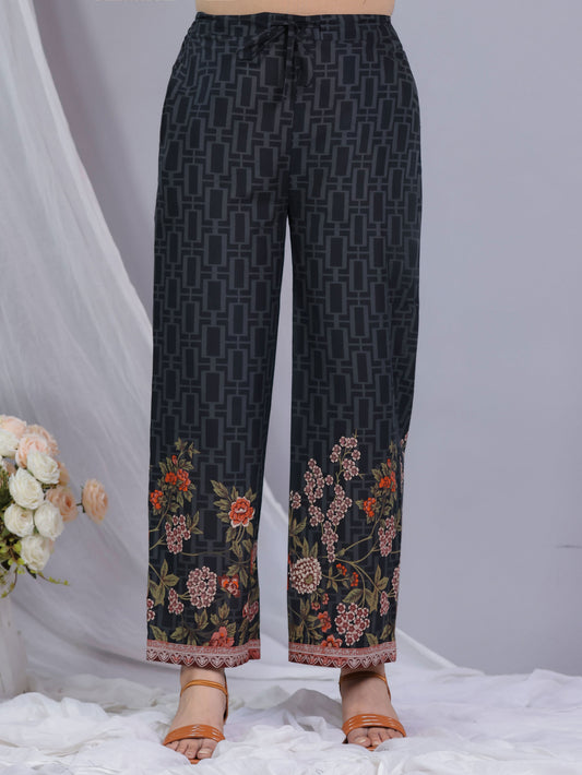 Soft Cotton Placement Print Black Palazzo