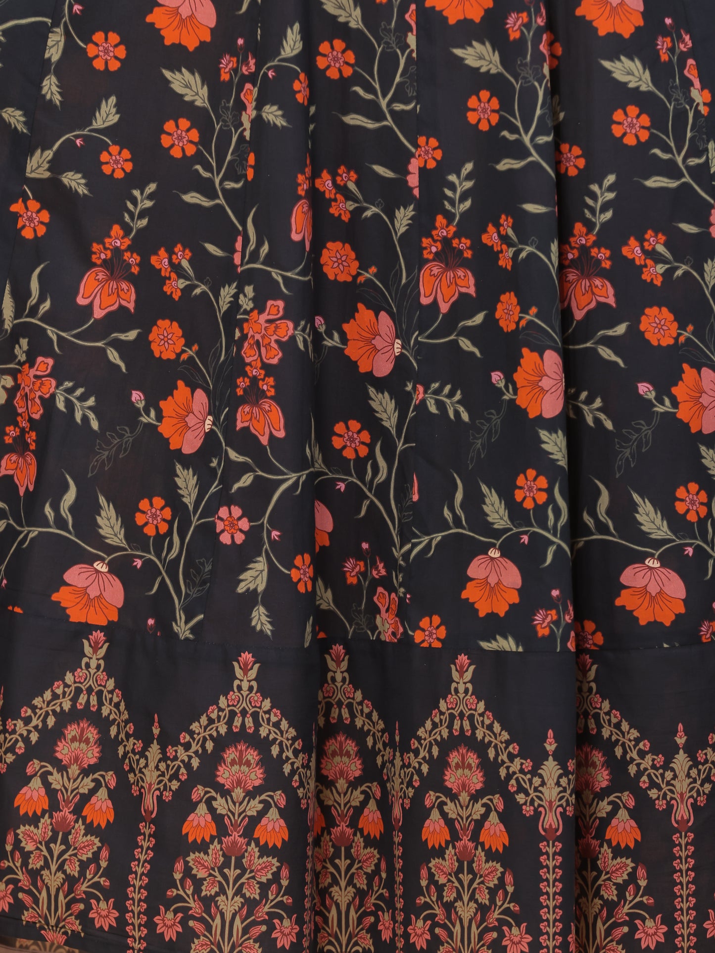 Soft Cotton Floral Anarkali Black Dress