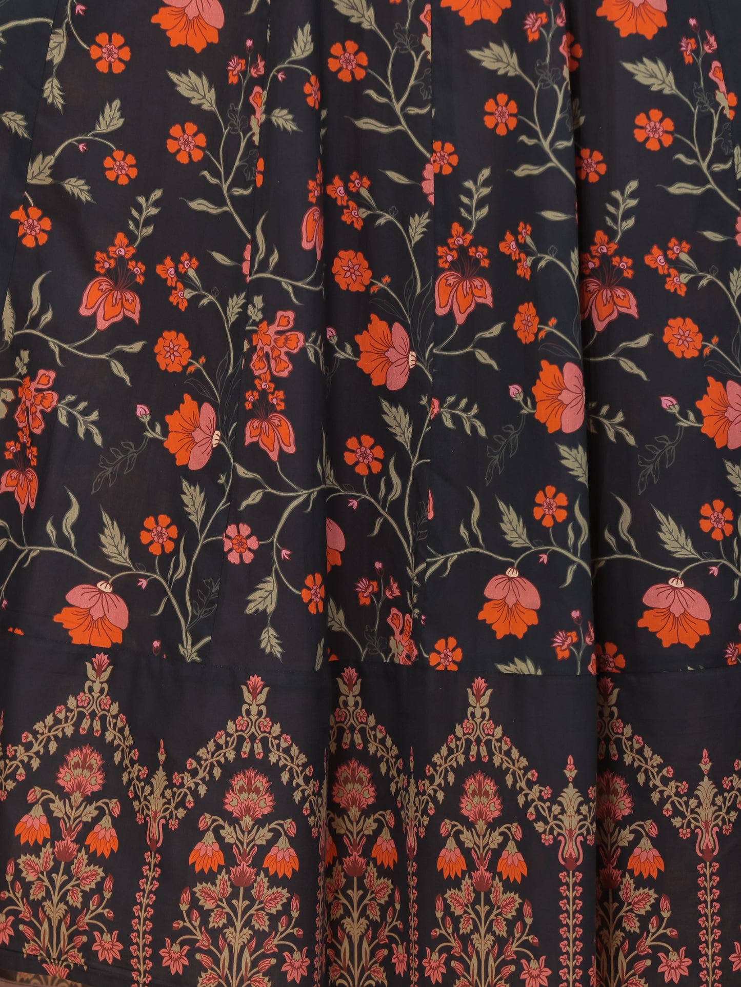 Soft Cotton Floral Anarkali Black Dress