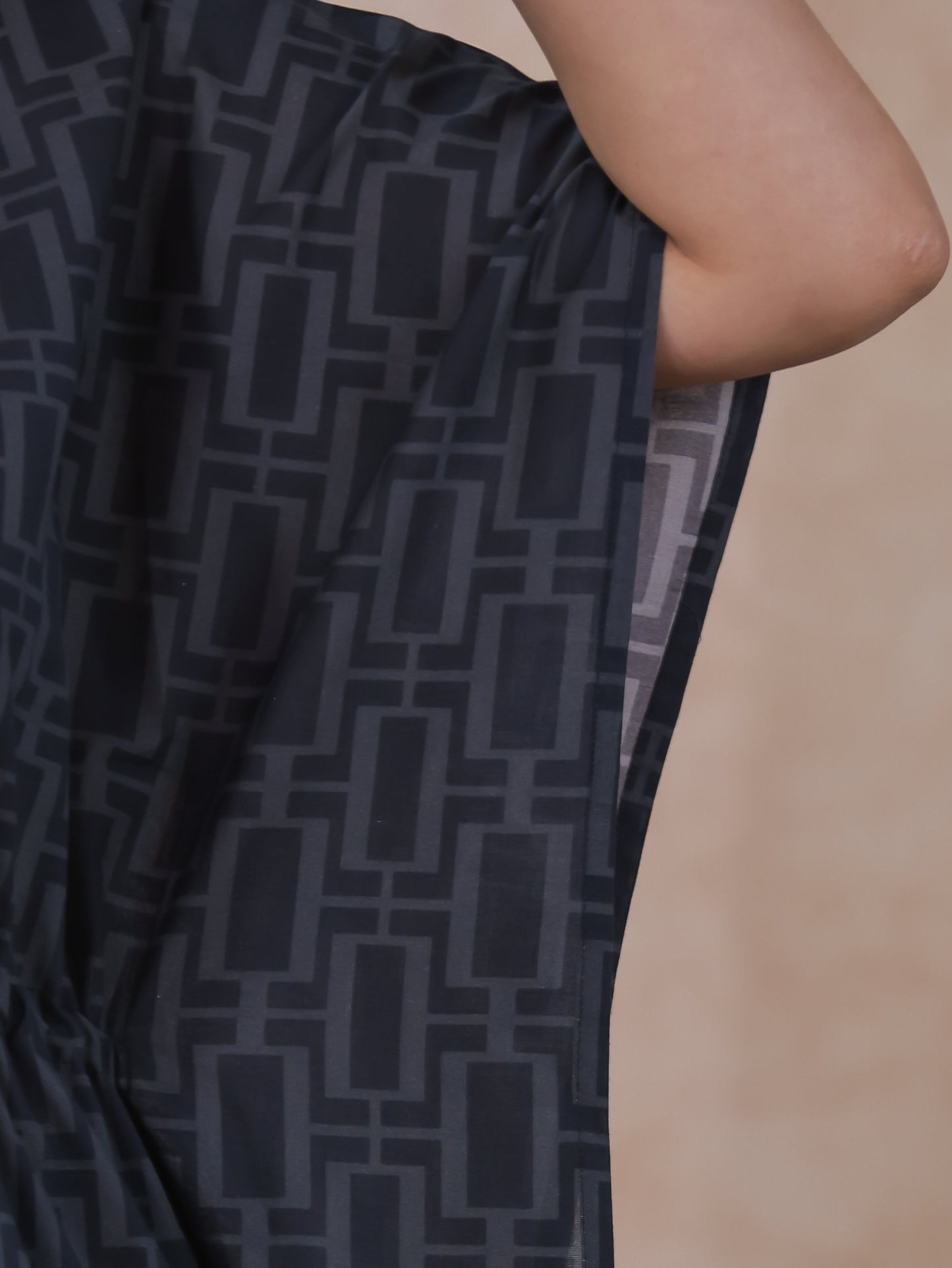 Soft Cotton Placement Print Kaftan Black Kurta