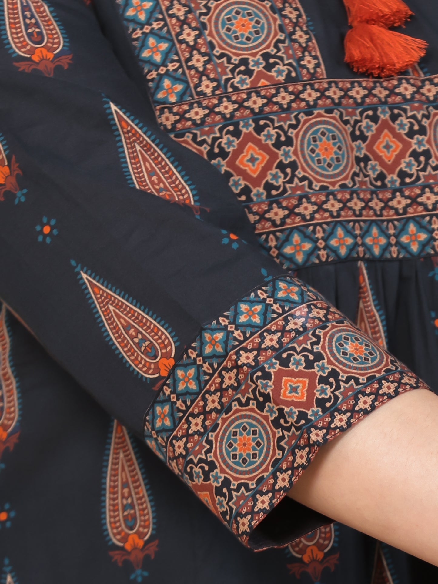 Soft Cotton Geometric Flared Black Kurta