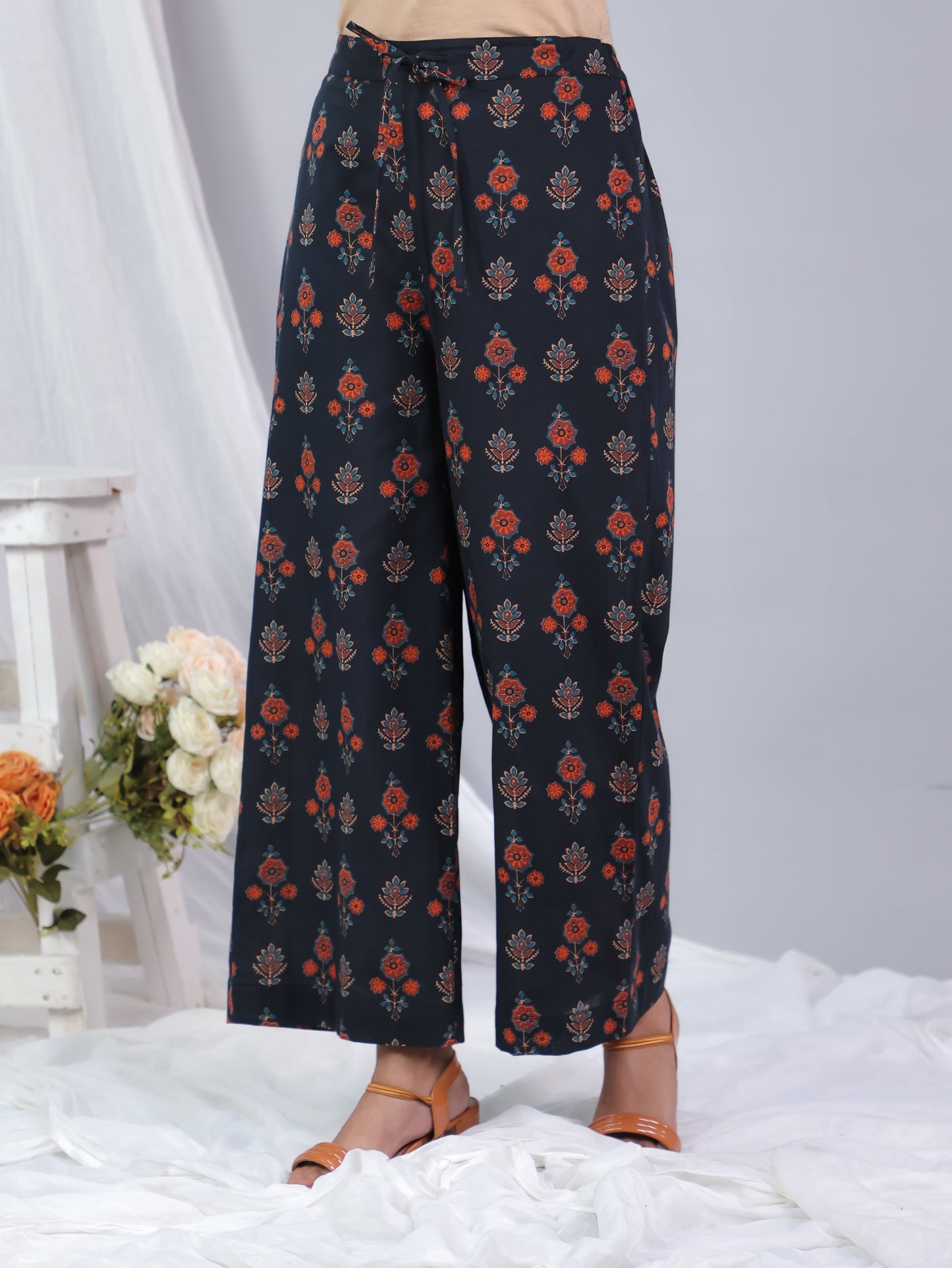 Soft Cotton Floral High Low Black Kurta